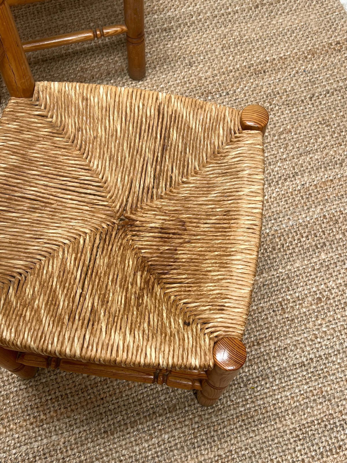 photo for sale Set Of Six Rush Pine Wood Ladder Back Farmhouse Dining Chairs