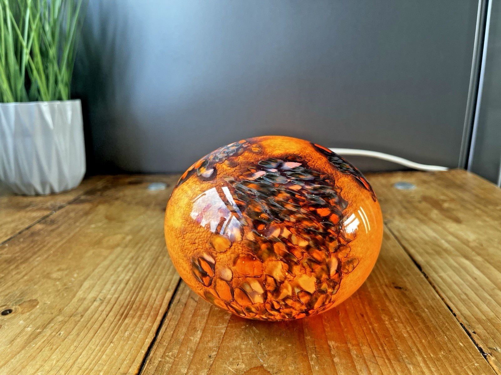 Vintage 80s Studio Art Glass Volcanic Lamp Amber Lava Effect Speckled Mood Light photo furniture