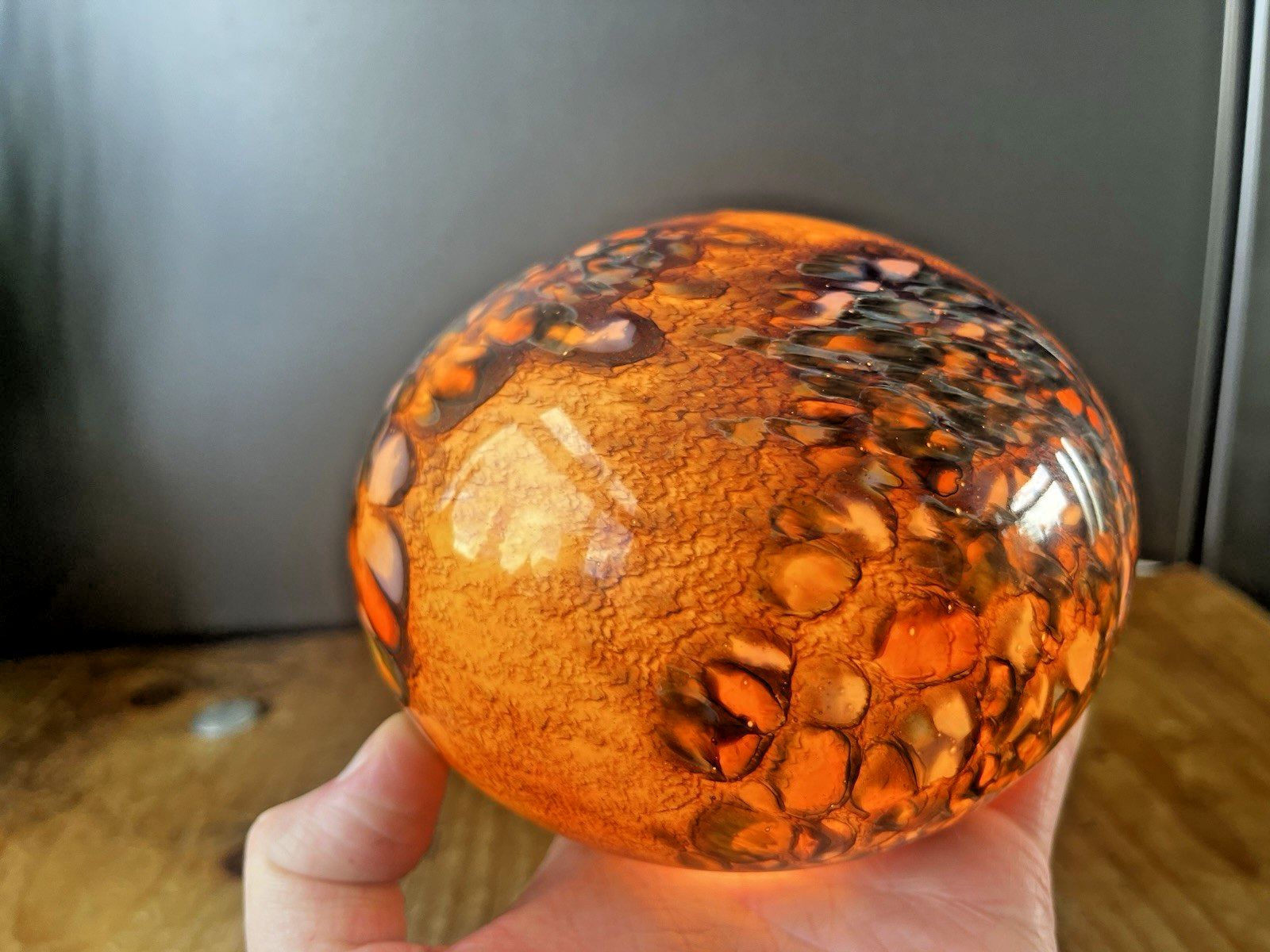 Vintage 80s Studio Art Glass Volcanic Lamp Amber Lava Effect Speckled Mood Light photo Lighting