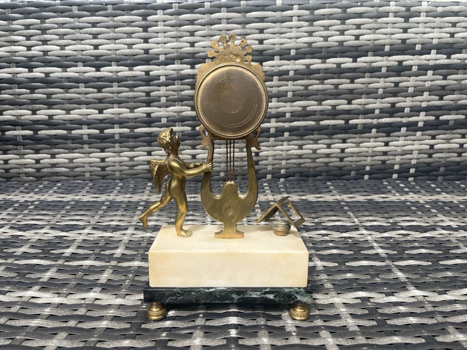 photo furniture Antique French Louis XVI Style Lyre Clock Cherub Marble Mantel Clock Prop Repair