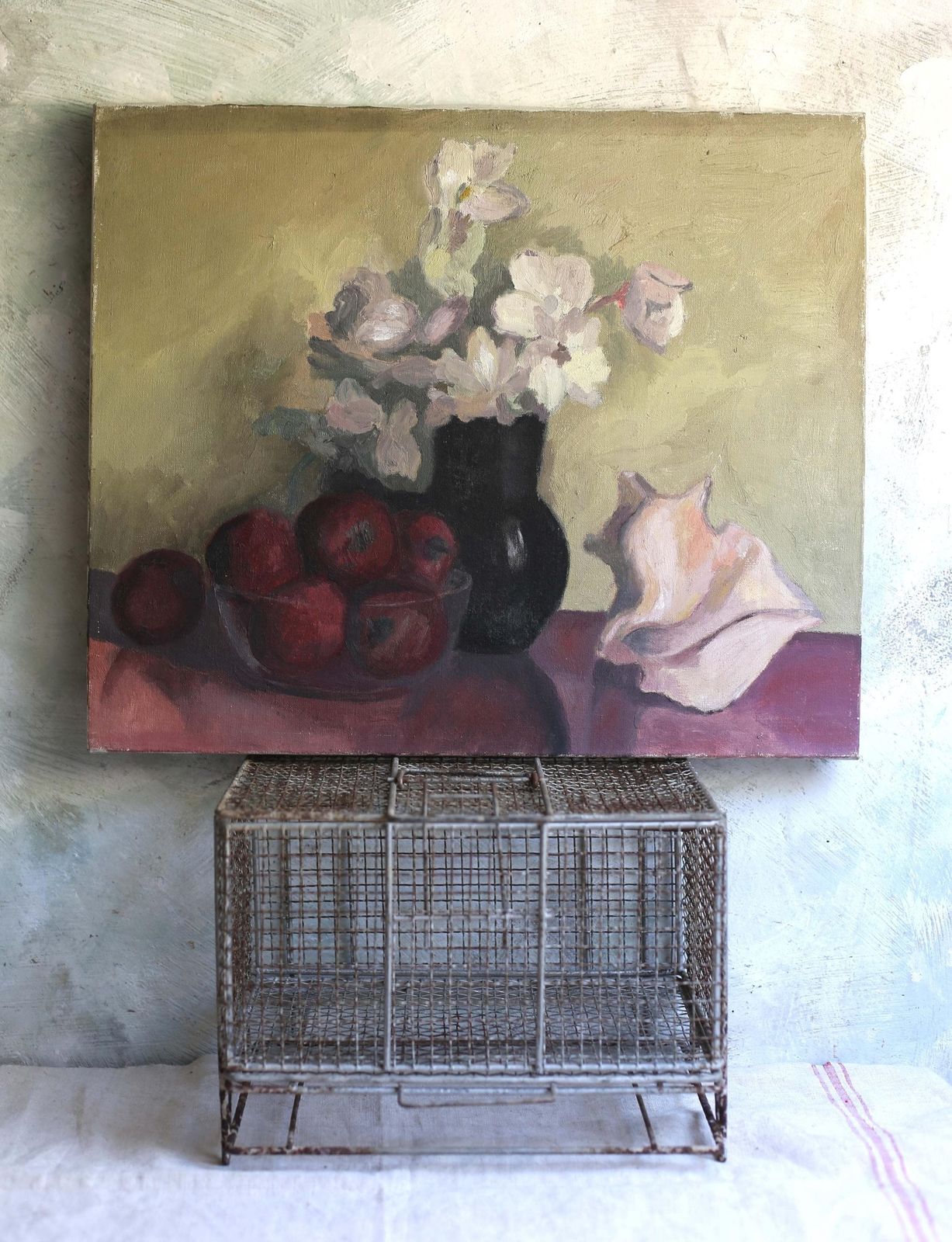 Original Still Life Oil Painting French Antique Impressionist Artist Fruit On Canvas Picture photo for sale