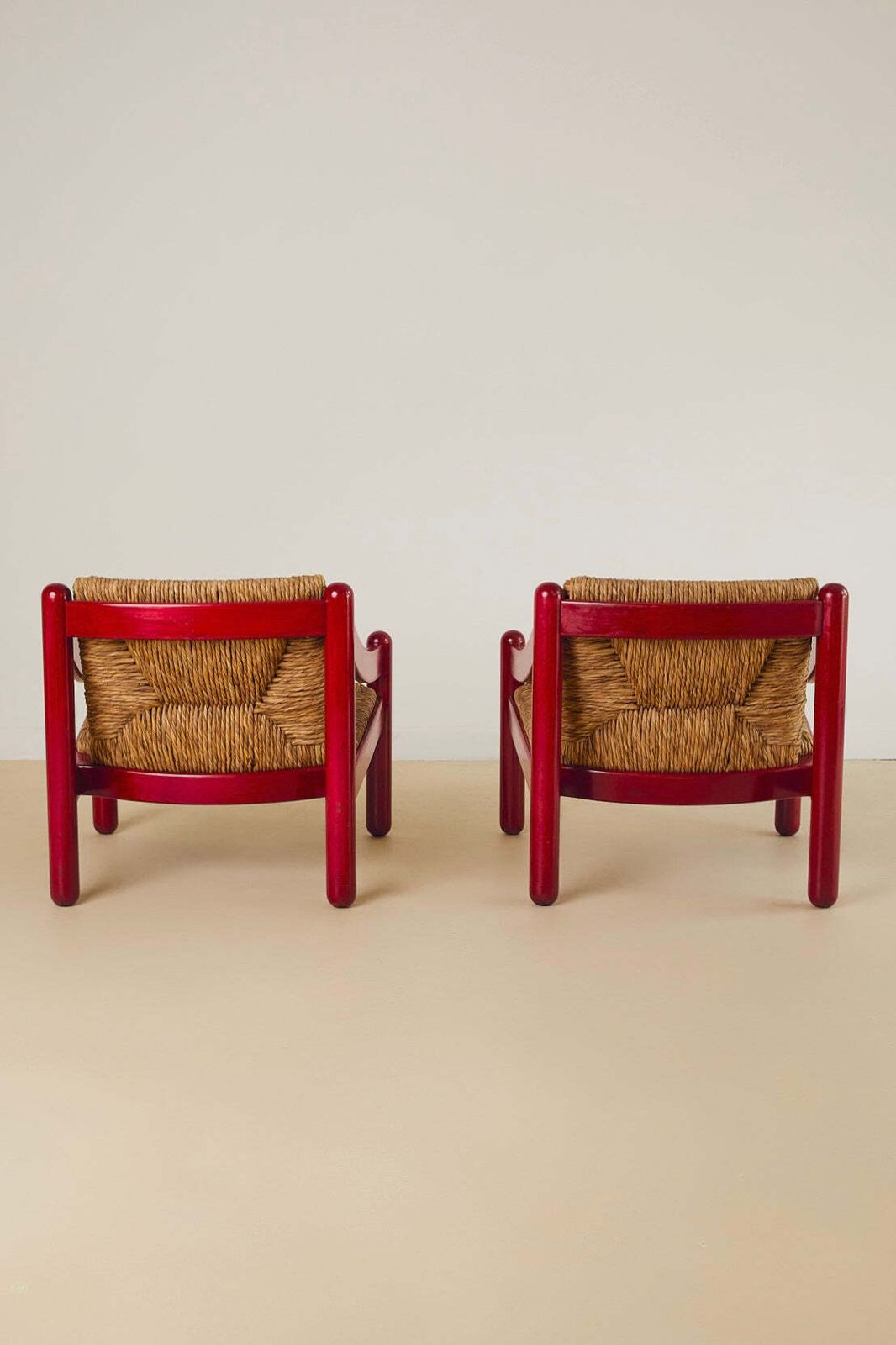 photo furniture Cassina Carimate Armchair Pair Stained Red