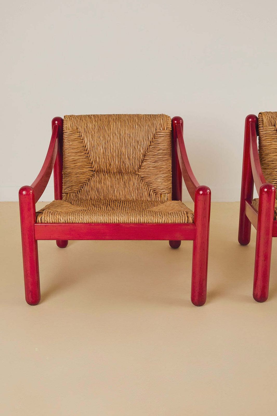 Furniture Cassina Carimate Armchair Pair Stained Red photo