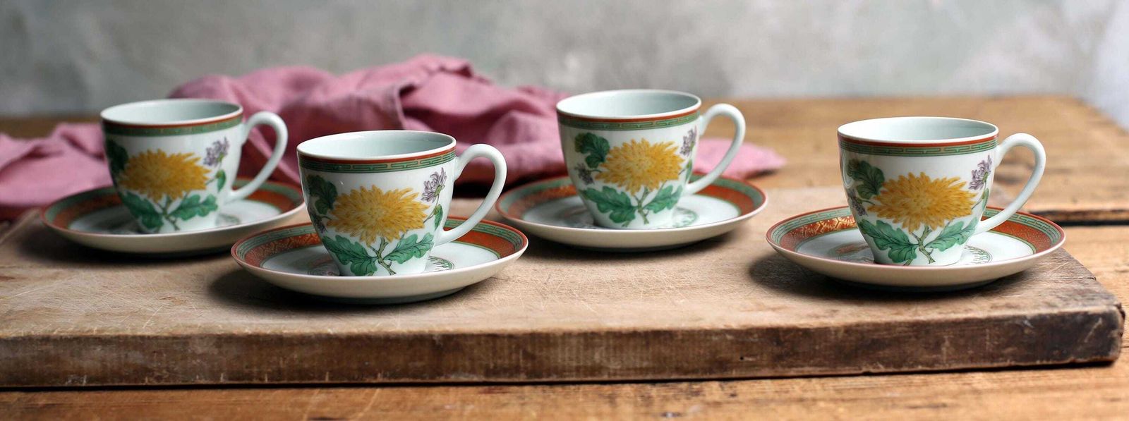 Set Of 4 Vintage Haviland Limoges Cups & Saucers Pate Celadon Chrysantheme French Porcelain Tea Set photo 146.0