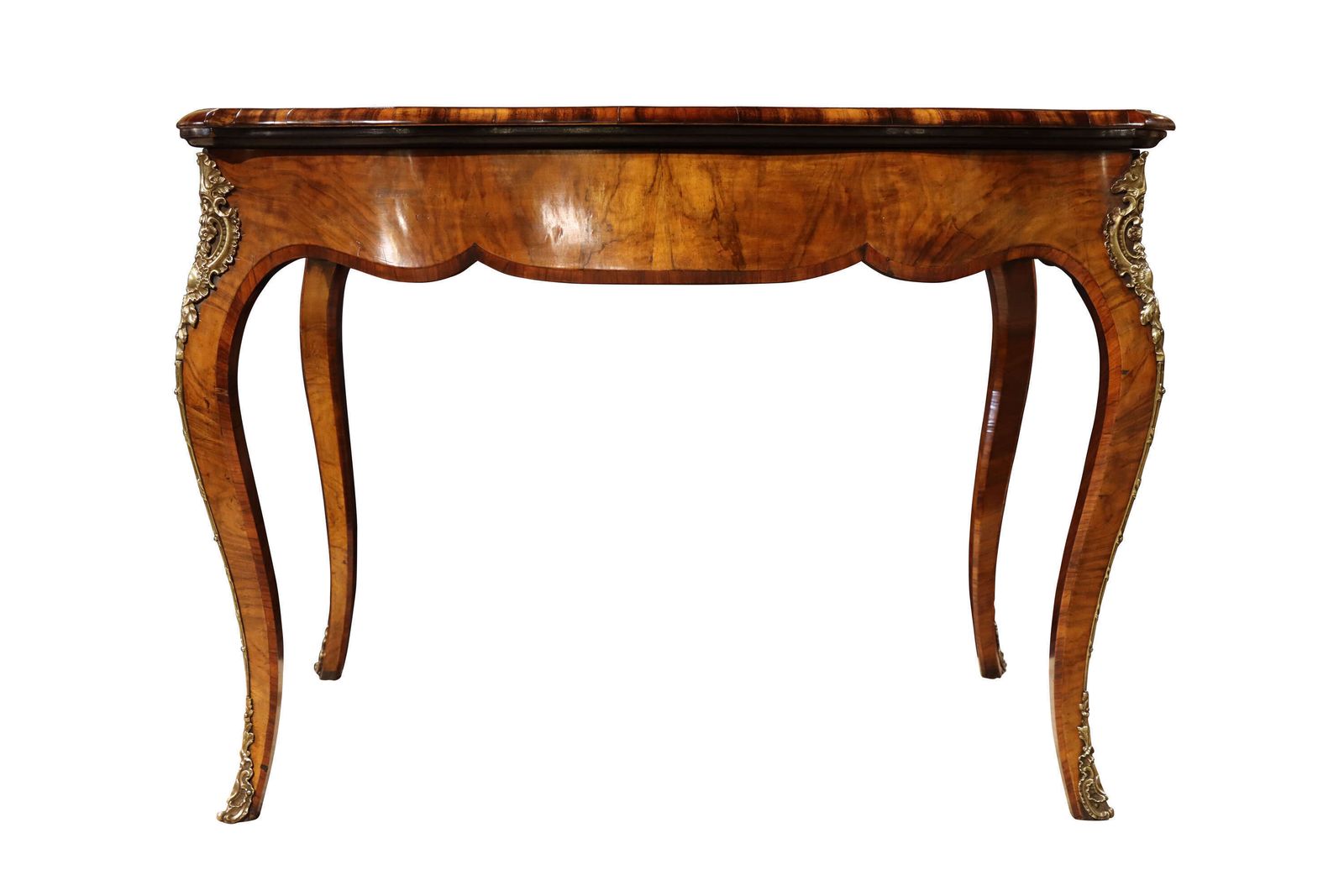 Fine Mid 19th Century French Louis XV Style Burr Walnut Fold Over Card / Games Table, Circ photo for sale