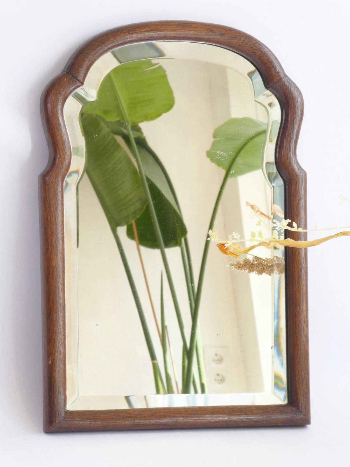 Antique Dutch Scalloped Beveled Mirror, Wooden Arched Wall Mirror, Farmhouse Decor photo furniture