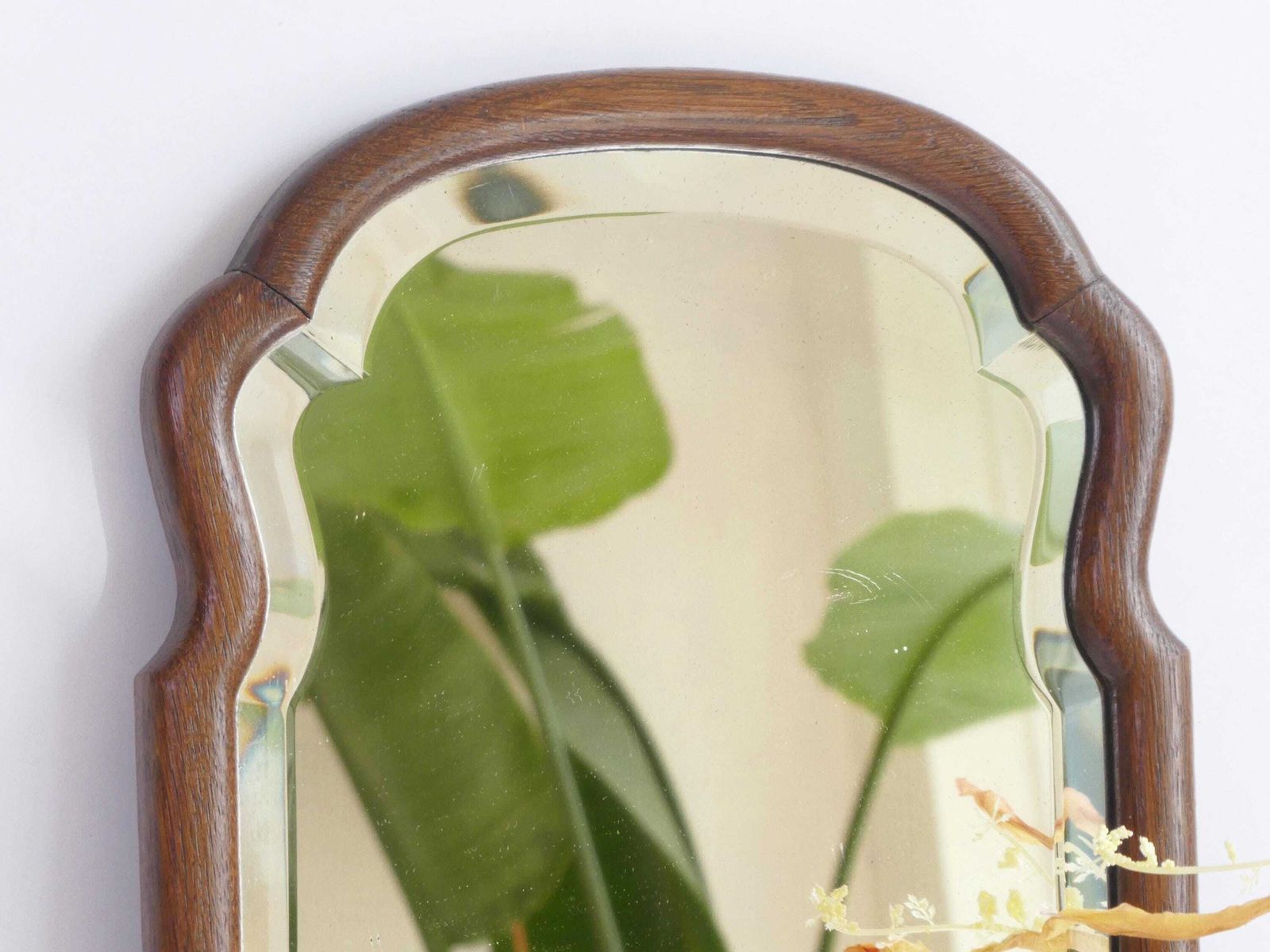 Antique Dutch Scalloped Beveled Mirror, Wooden Arched Wall Mirror, Farmhouse Decor photo for sale