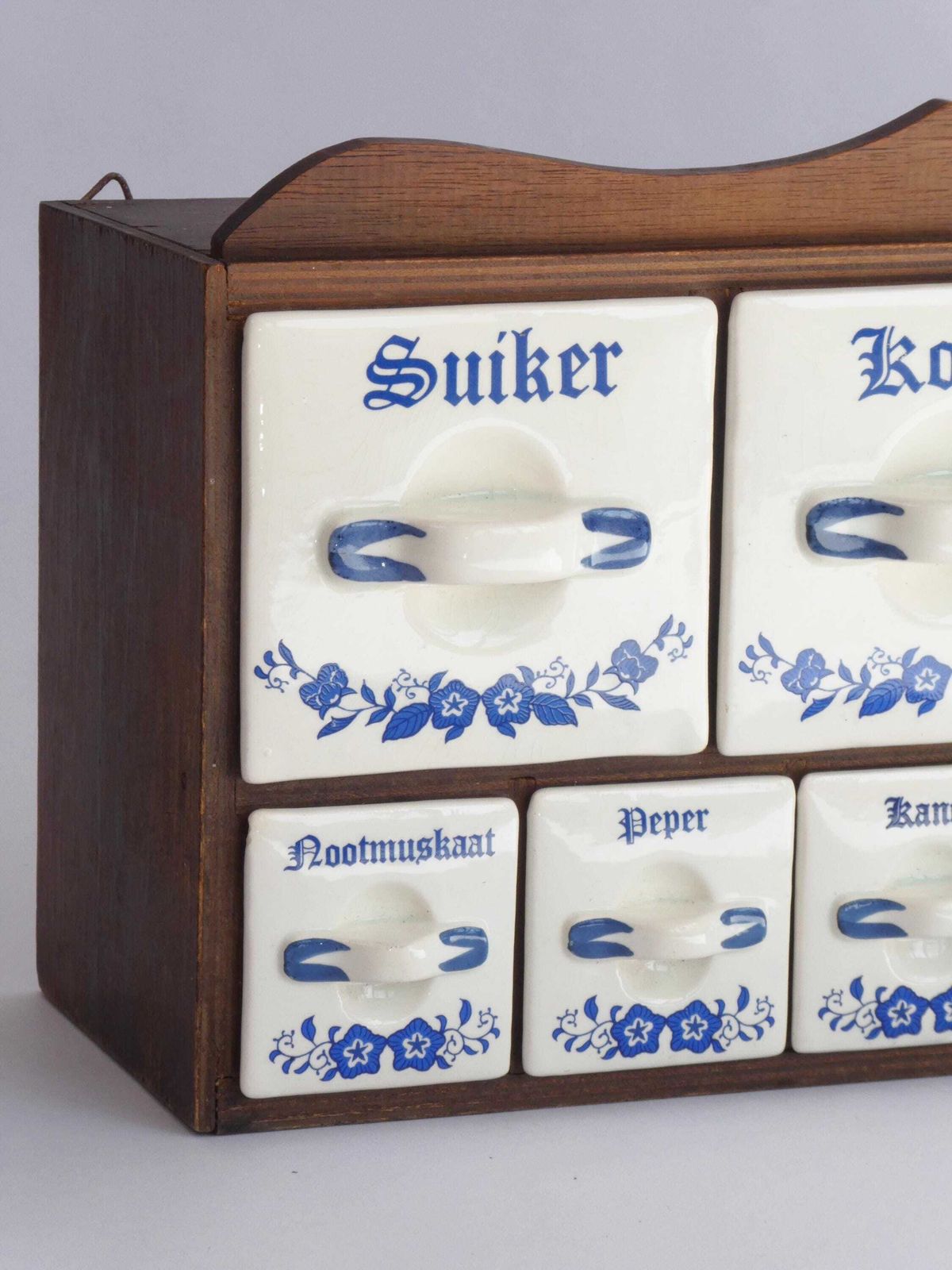 Antique Dutch Spice Cabinet With Ceramic Drawers, Floral Herbs Kitchen Rack With White And Blue, Original Farmhouse Decor Organiser photo 271.0