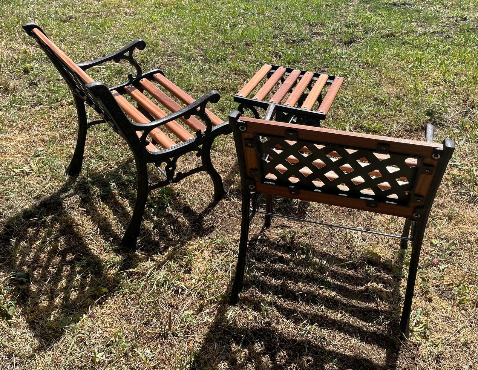 Garden Furniture Vintage Restored Cast Iron Garden Bistro Set With Hardwood Slats photo