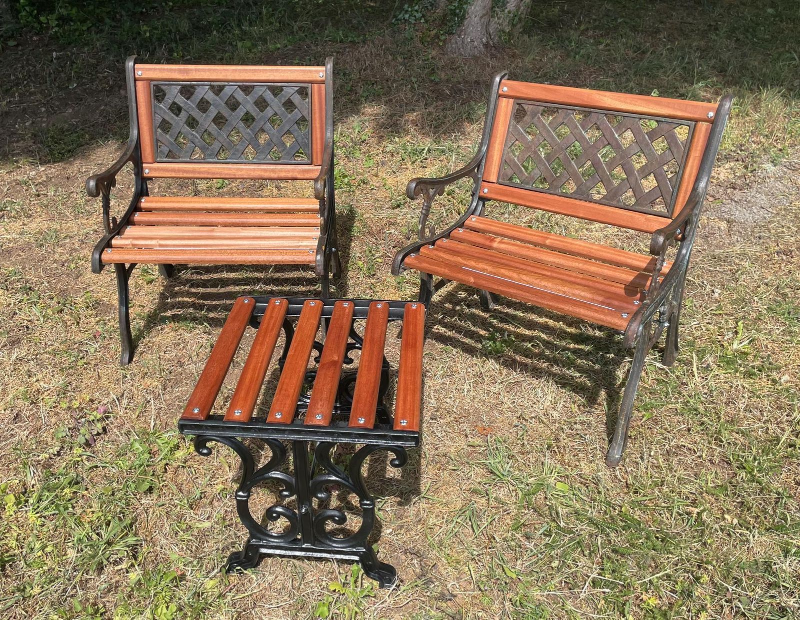 425.0 Vintage Restored Cast Iron Garden Bistro Set With Hardwood Slats photo