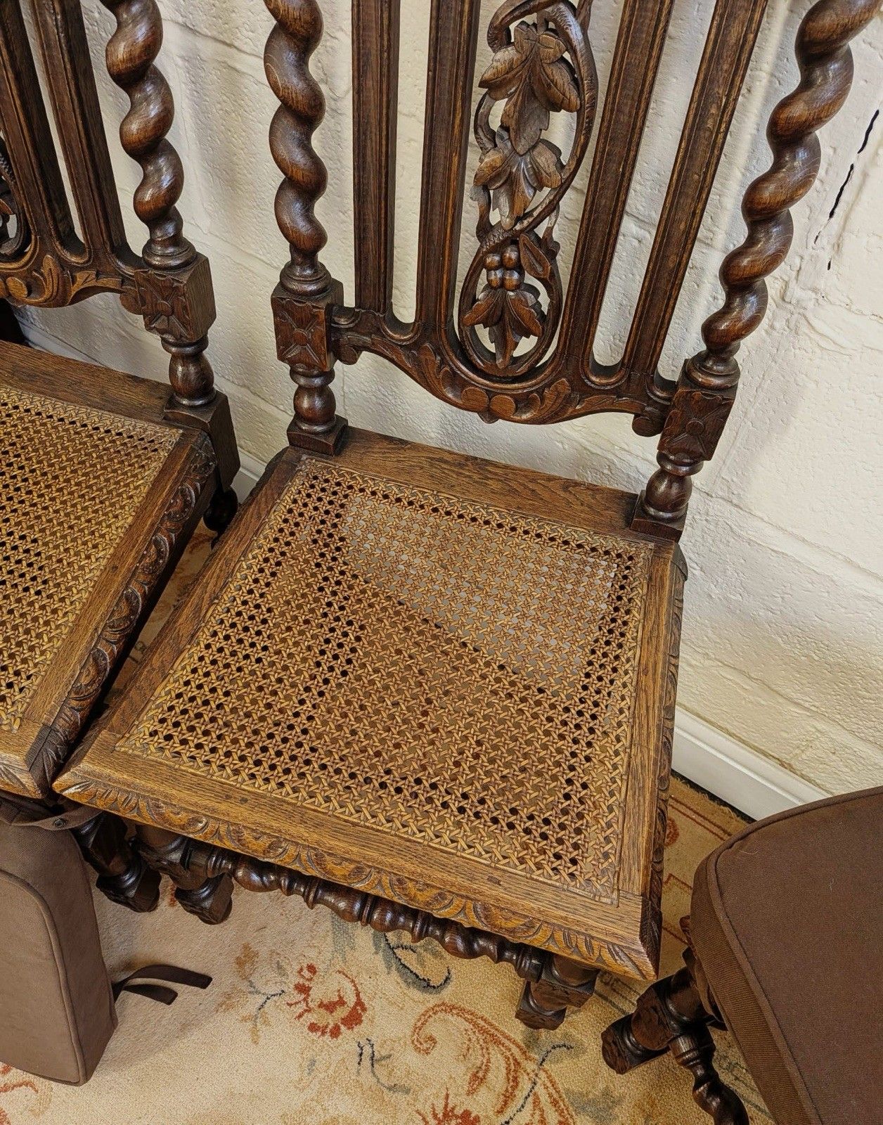 Set Of 6 Victorian Carved Rattan Seated With Cushion Dining Chairs photo vinterior
