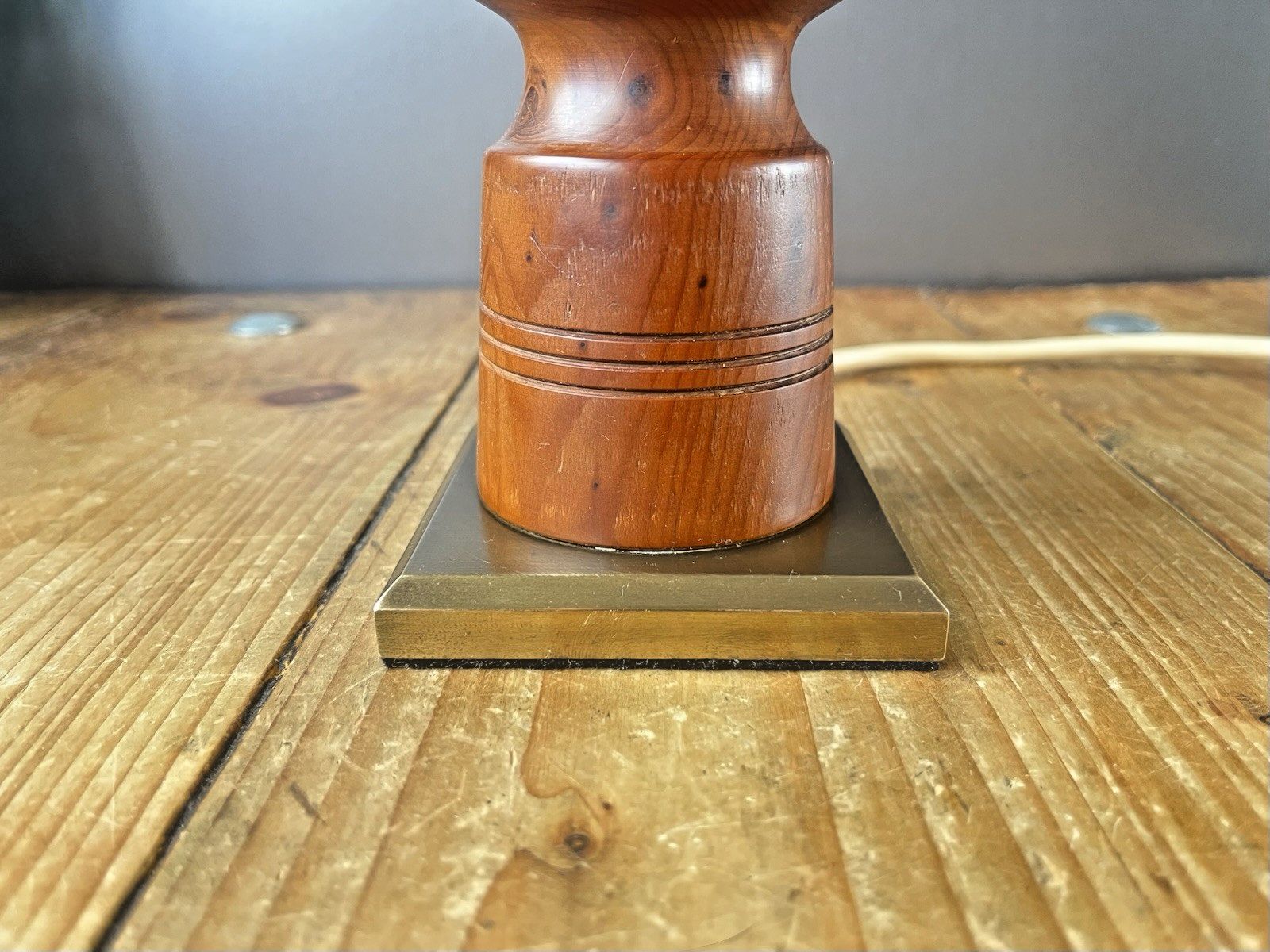 Mid Century Turned Teak Hooped Table Lamp Desk Light Vintage Scandi 60's 70's photo furniture