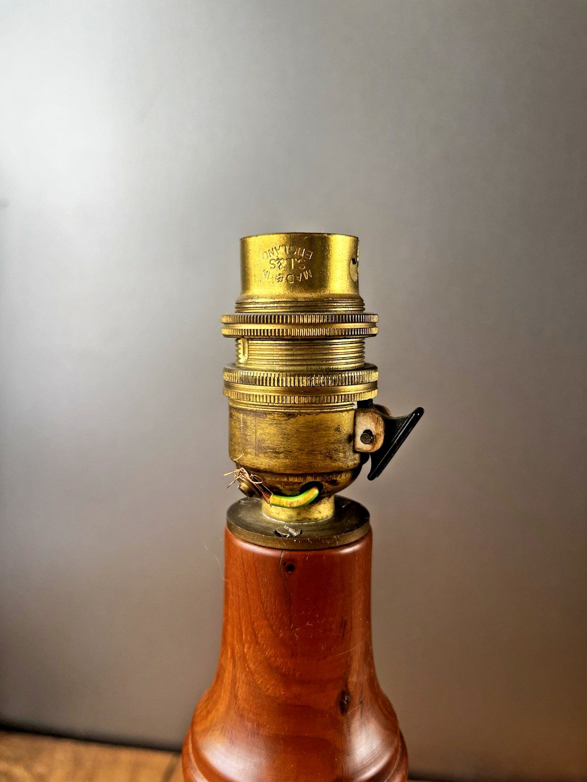 photo for sale Mid Century Turned Teak Hooped Table Lamp Desk Light Vintage Scandi 60's 70's