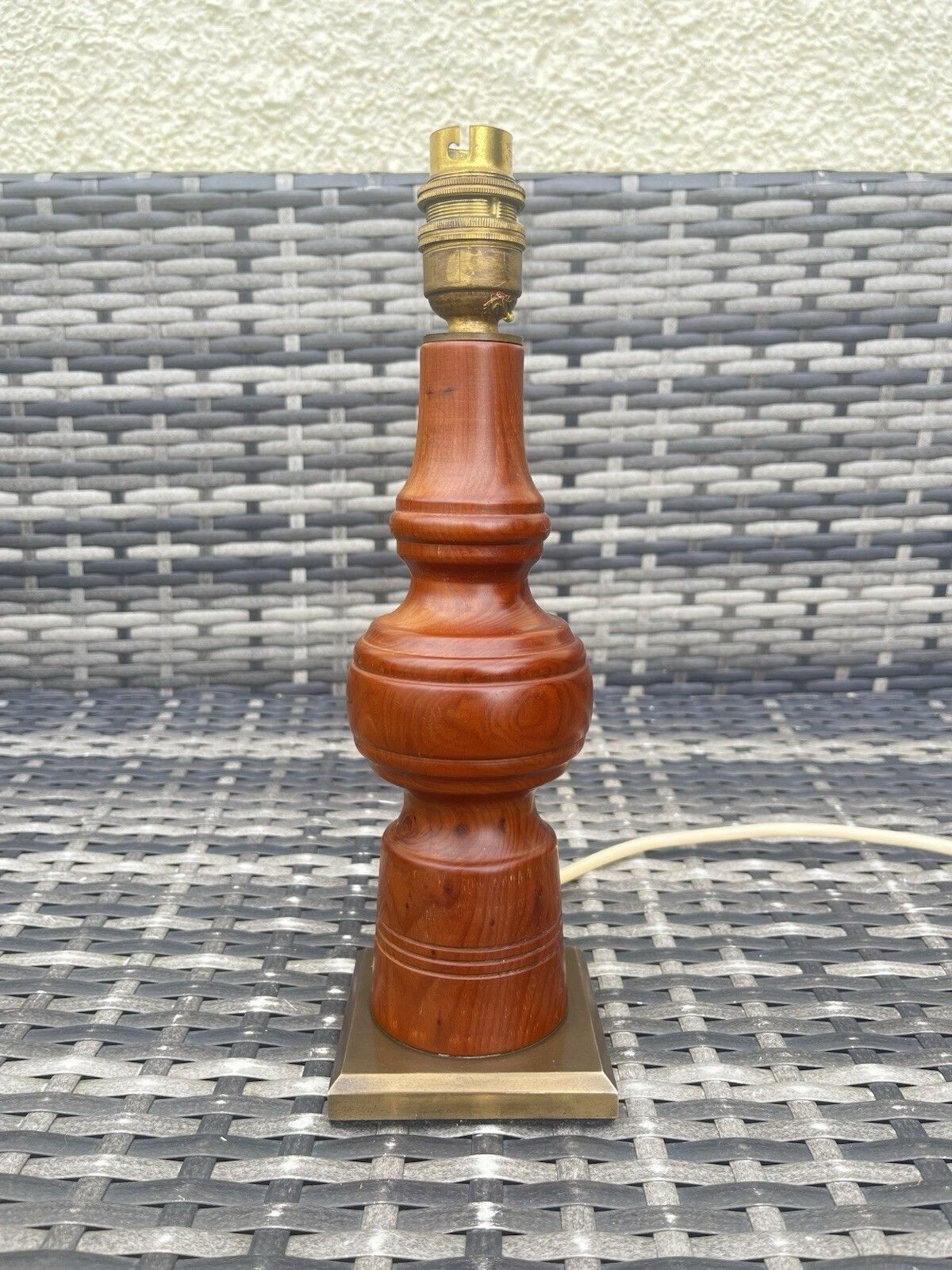 photo buy Mid Century Turned Teak Hooped Table Lamp Desk Light Vintage Scandi 60's 70's