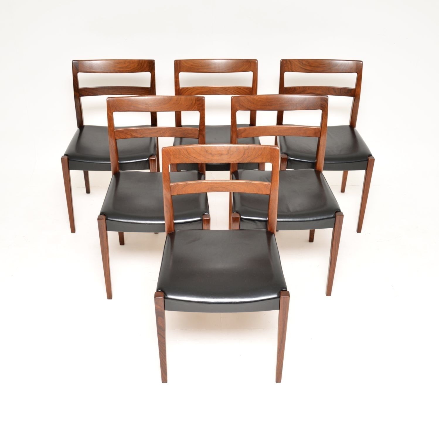 Set Of Six Swedish Vintage Rosewood And Leather Dining Chairs By Nils Jonsson