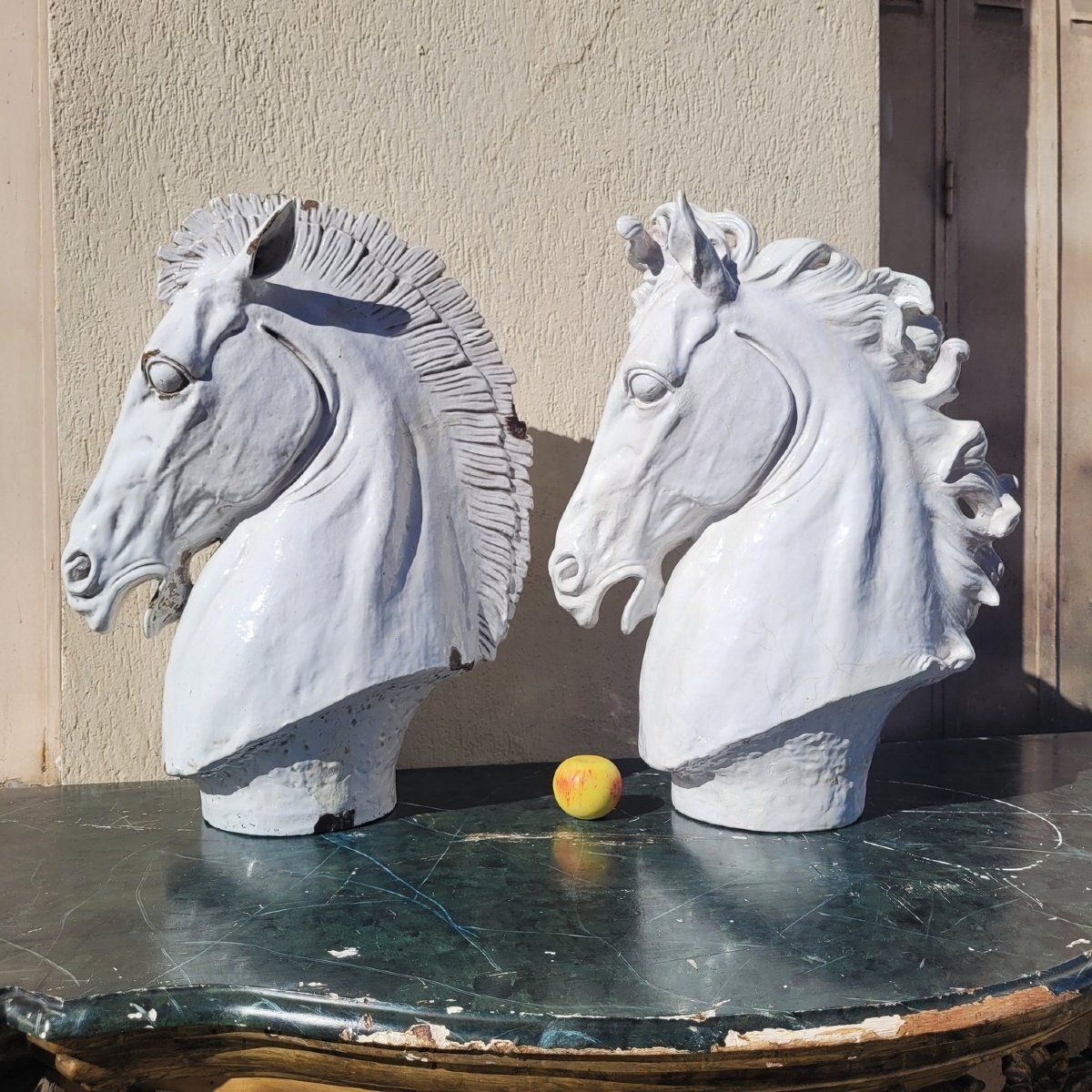 Ceramic Horse Heads, H70cm, Italy, 20th Century