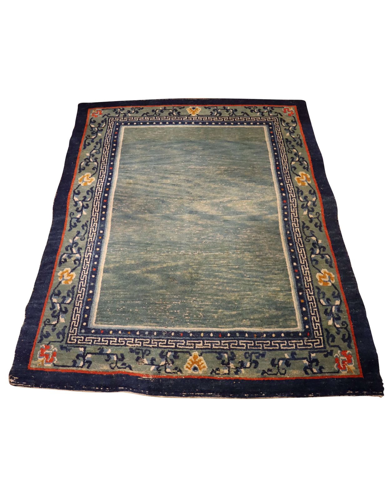 Vintage Chinese Hand Knotted Celadon Ground Carpet / Rug In The Peking Taste