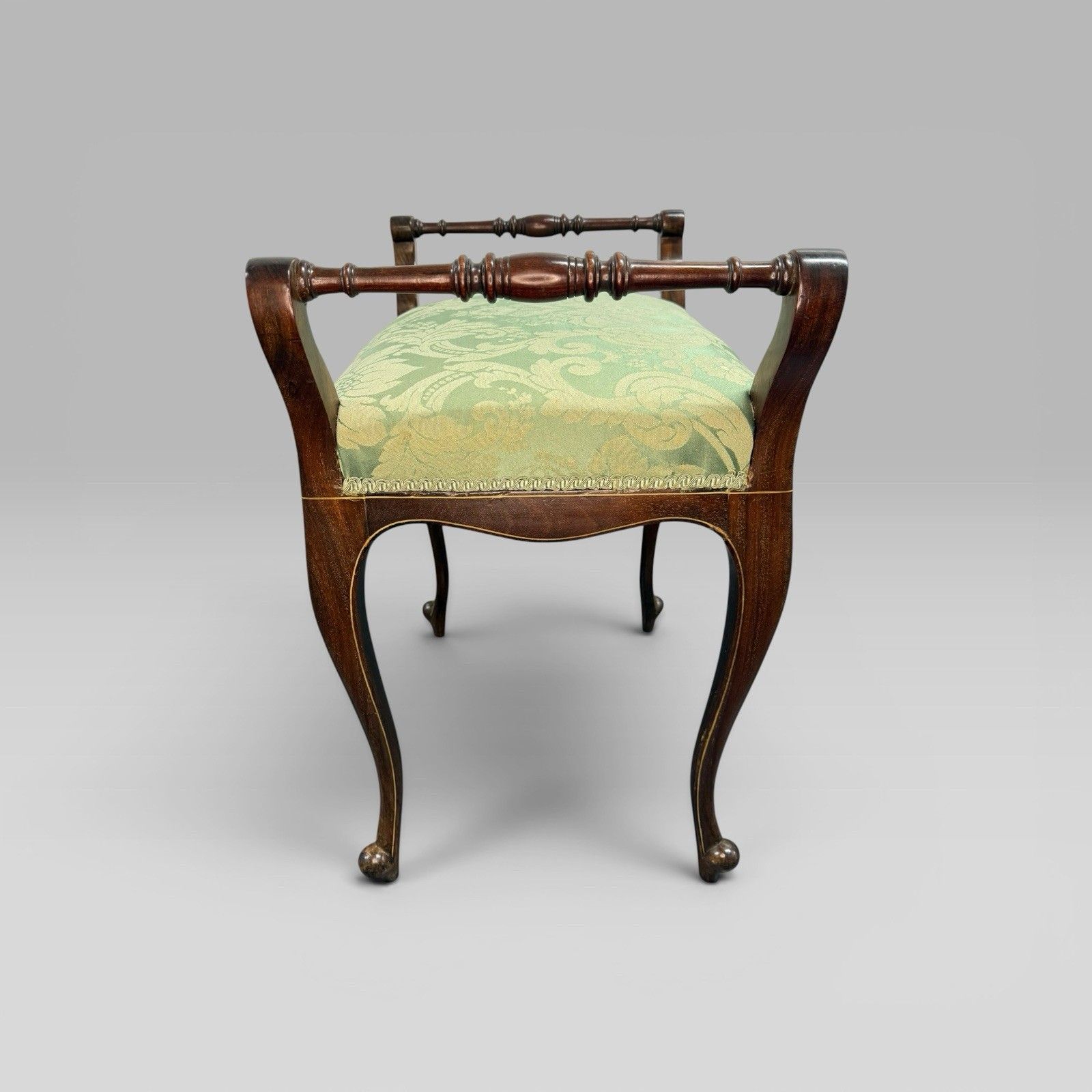 Antique Victorian Mahogany Piano Stool With Green Floral Upholstery photo Furniture