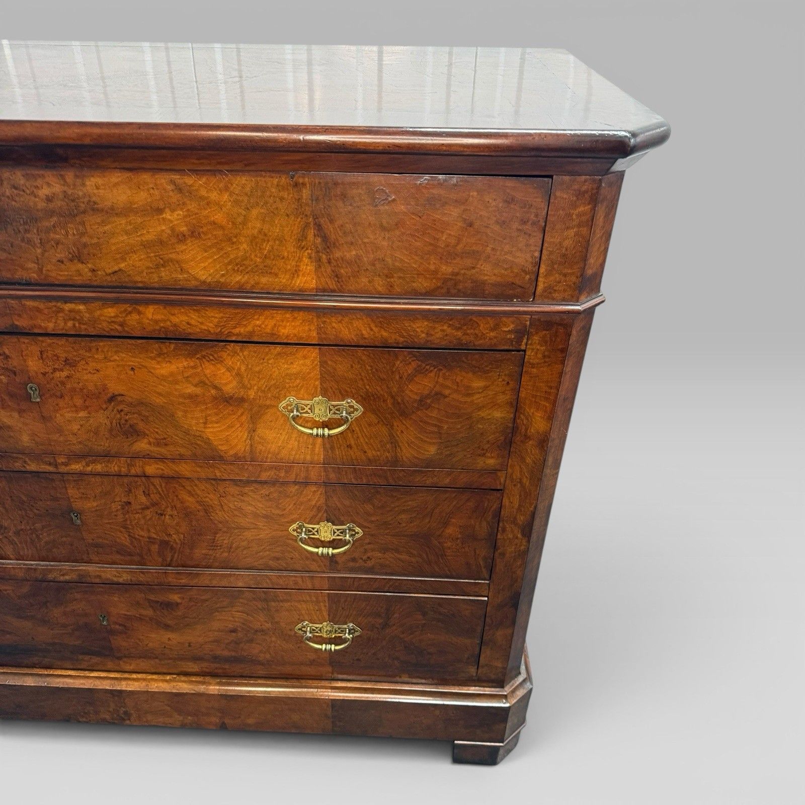 Antique French Provincial Walnut Commode With Mahogany Crossbanding photo vinterior