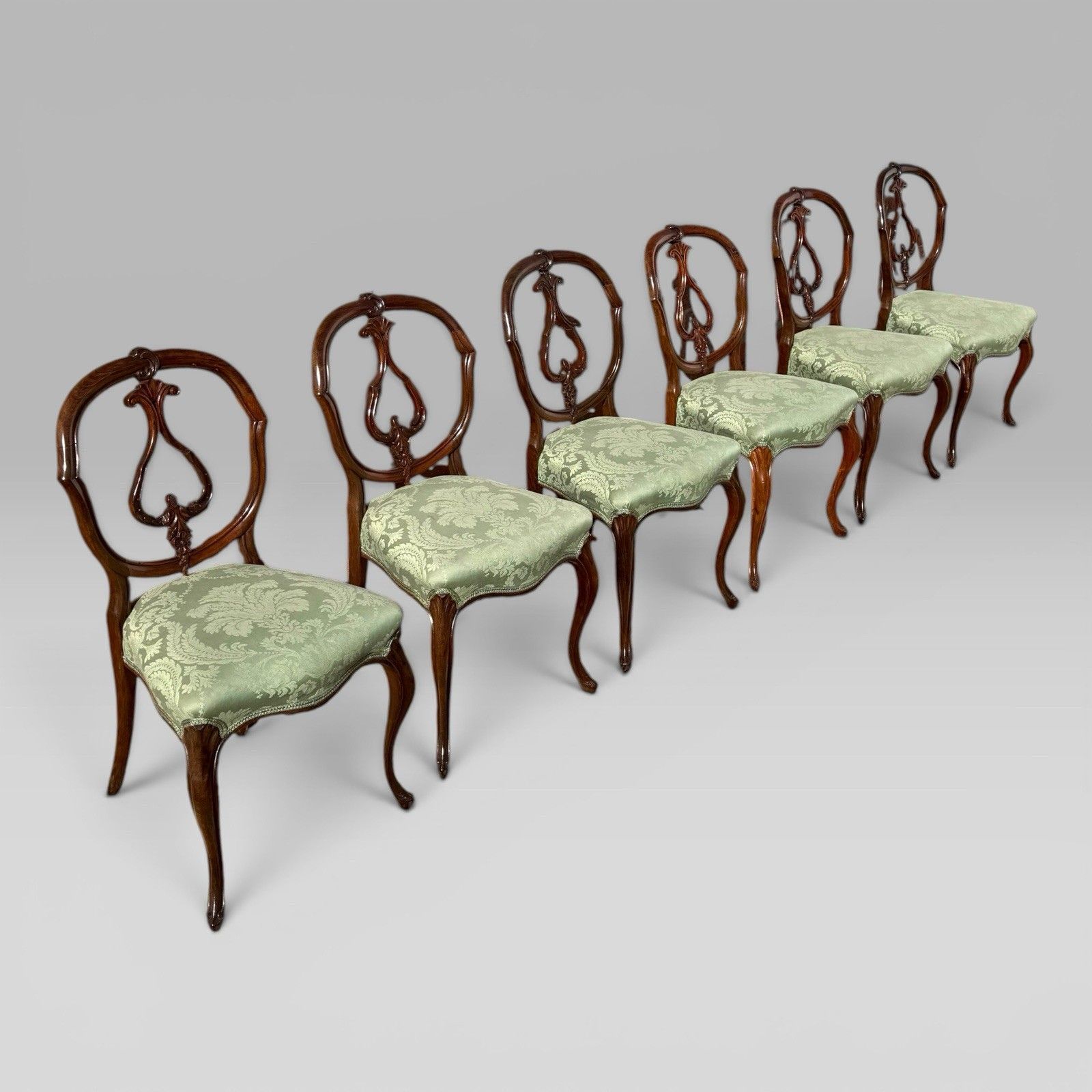 Antique Victorian Mahogany Balloon Back Dining Chairs, Set Of 6