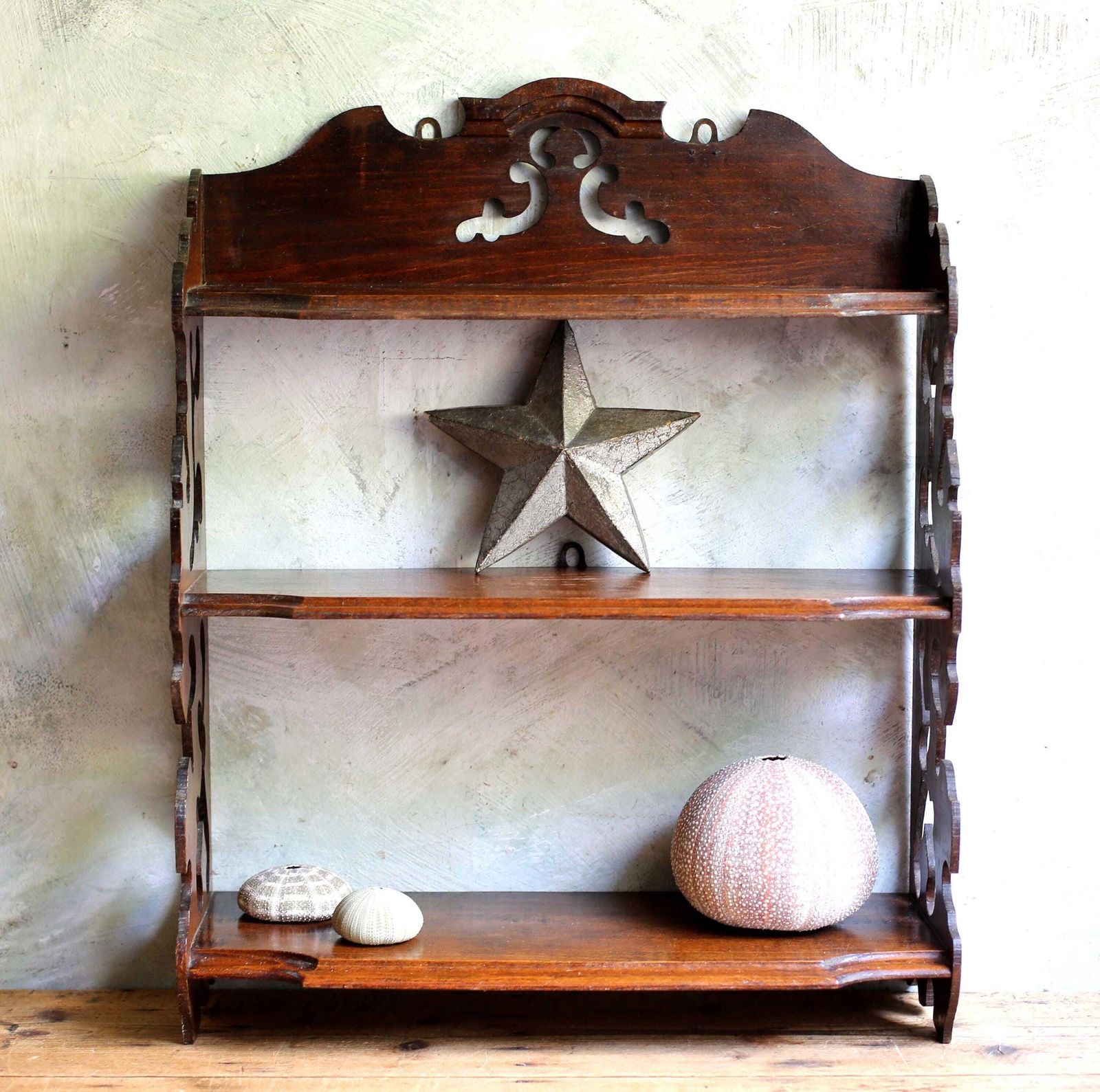 Antique French Gothic Bookcase Shelves Small Wooden Church Wall Mounted Shelf Unit