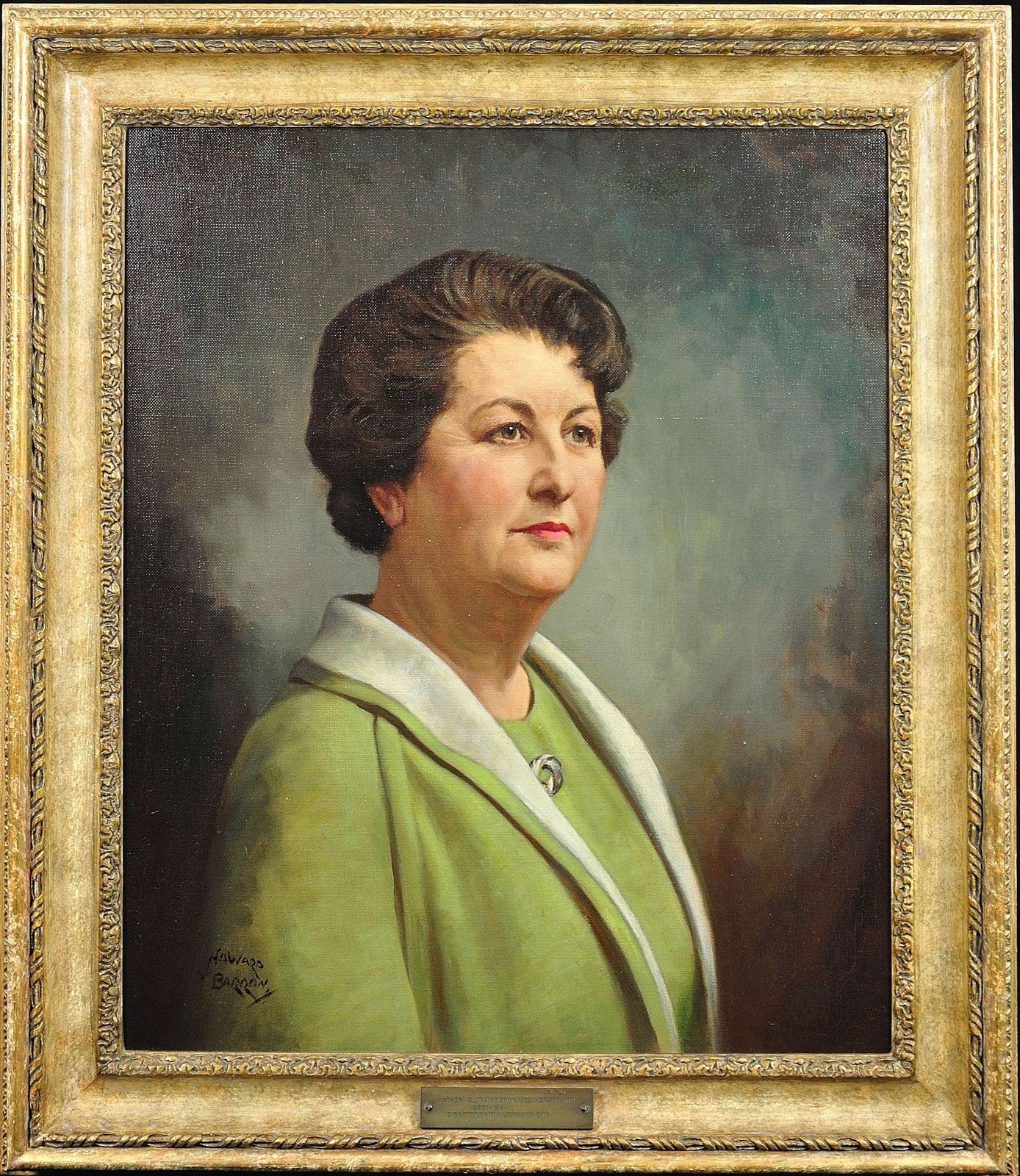 Howard Barron. Katherine Merry Nee Horstmann Director Horstmann Gear Company 1946 City Of Bath. 1940s Framed Oil Painting Portrait Woman In Industry.