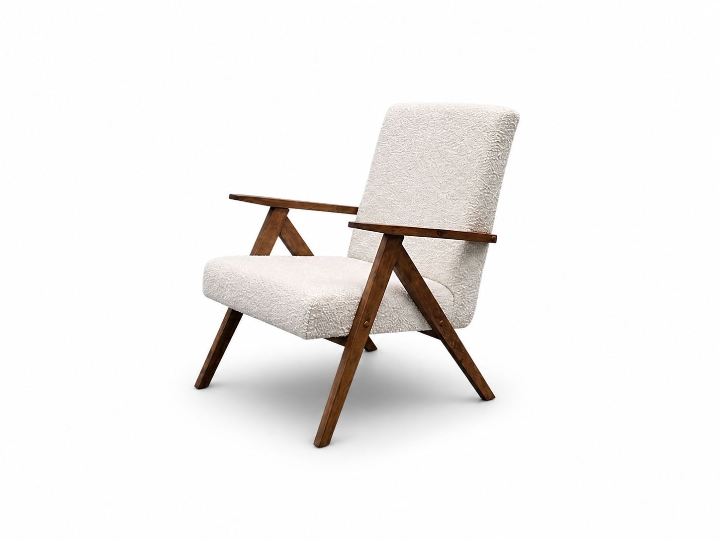 1960 Mid Century Easy Chair Model B 310 Var In Ivory Boucle And Oak photo buy