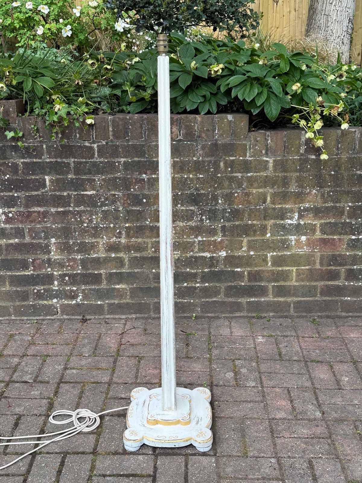 Lighting Edwardian Distressed Wooden Standard Lamp Hand Painted Floor Lamp Early 1900s photo