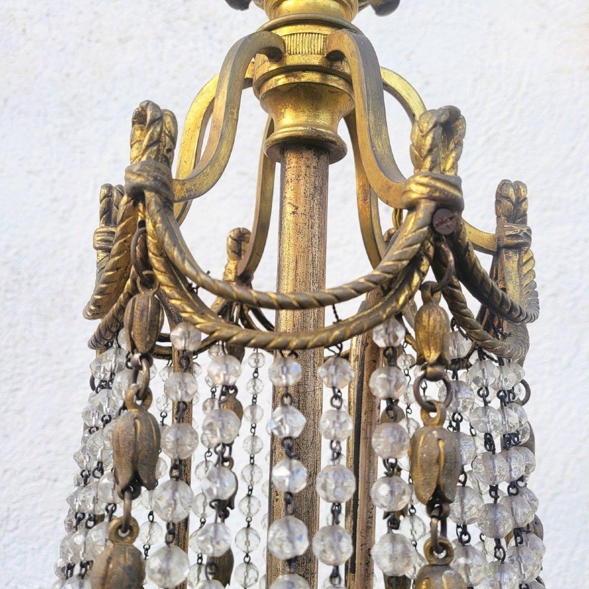 Balloon Chandelier / Beaded Bag H105cm, Bronze And Crystal, Early 20th Century photo Lighting