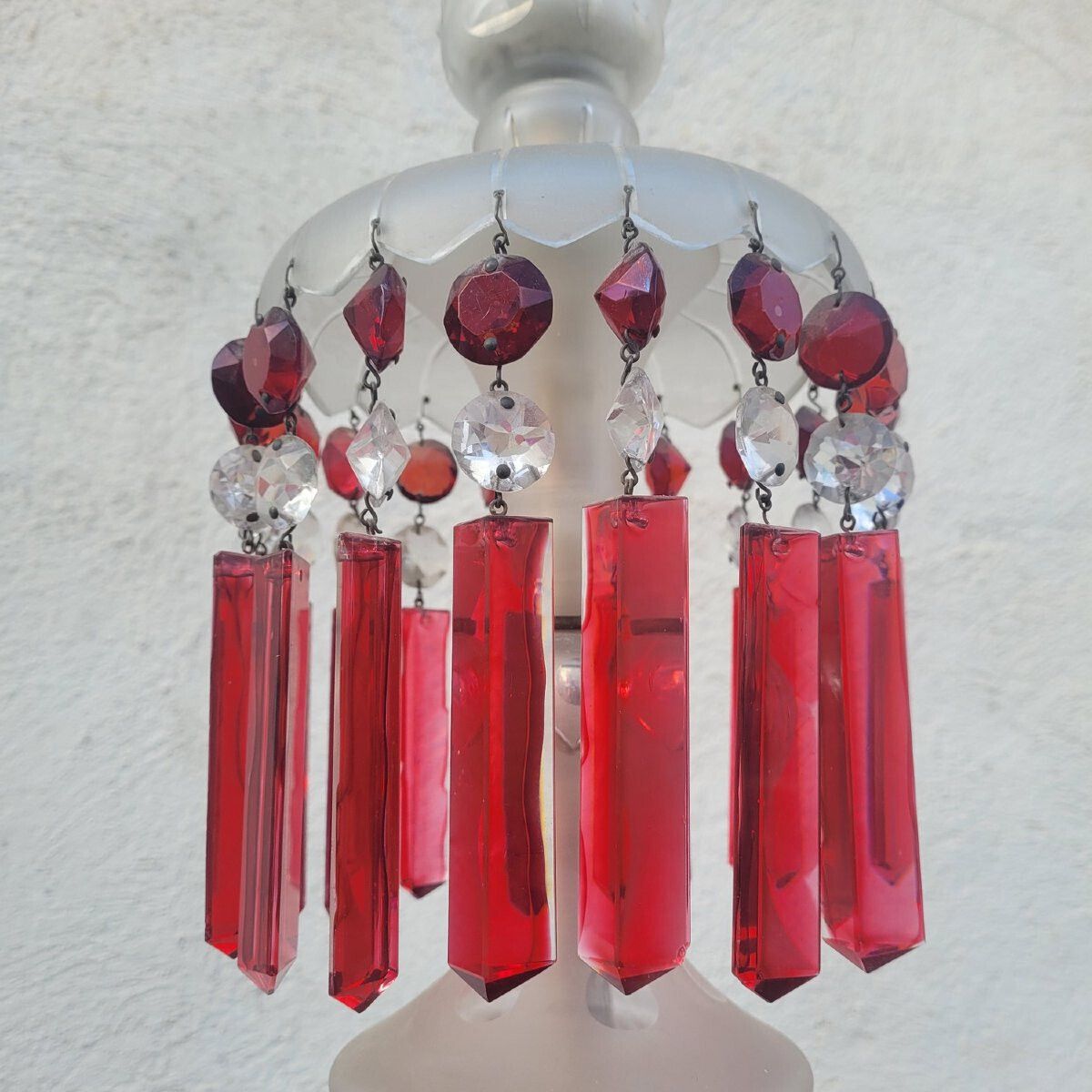 Red And Transparent Bohemian Crystal Chandelier, 20th Century photo for sale