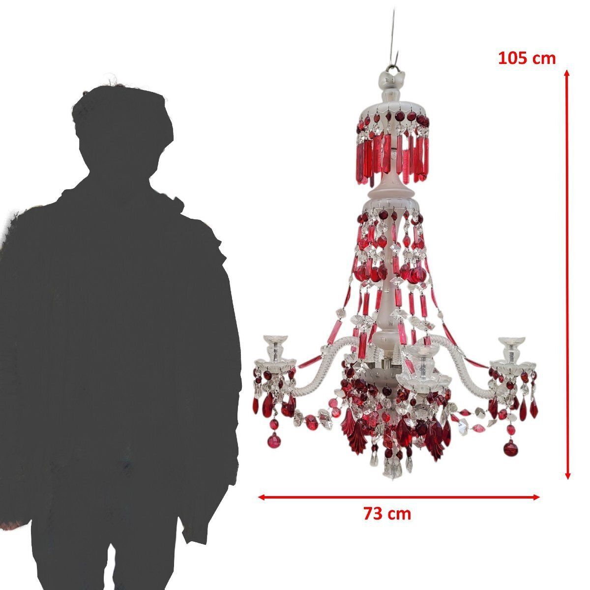 Lighting Red And Transparent Bohemian Crystal Chandelier, 20th Century photo