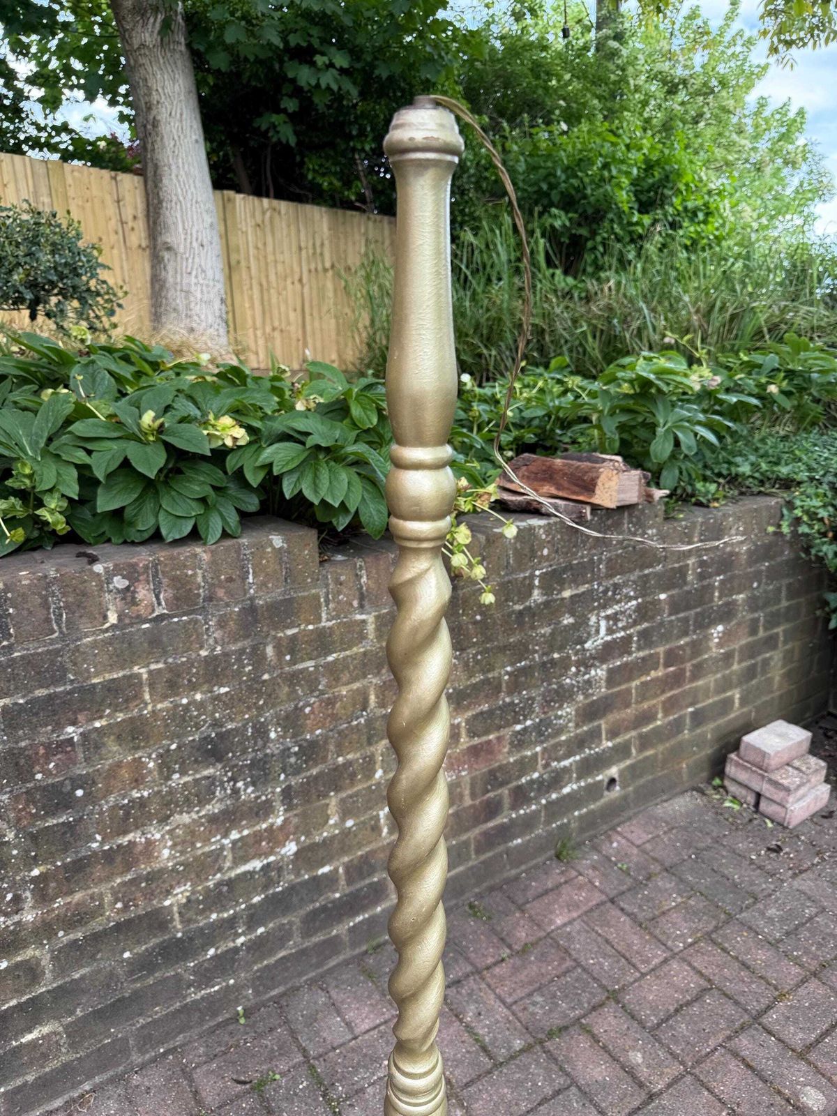 Antique Barley Twist Standard Lamp Gold Painted Wooden Floor Lamp Early Mid 1900s   Needs Wiring photo vinterior