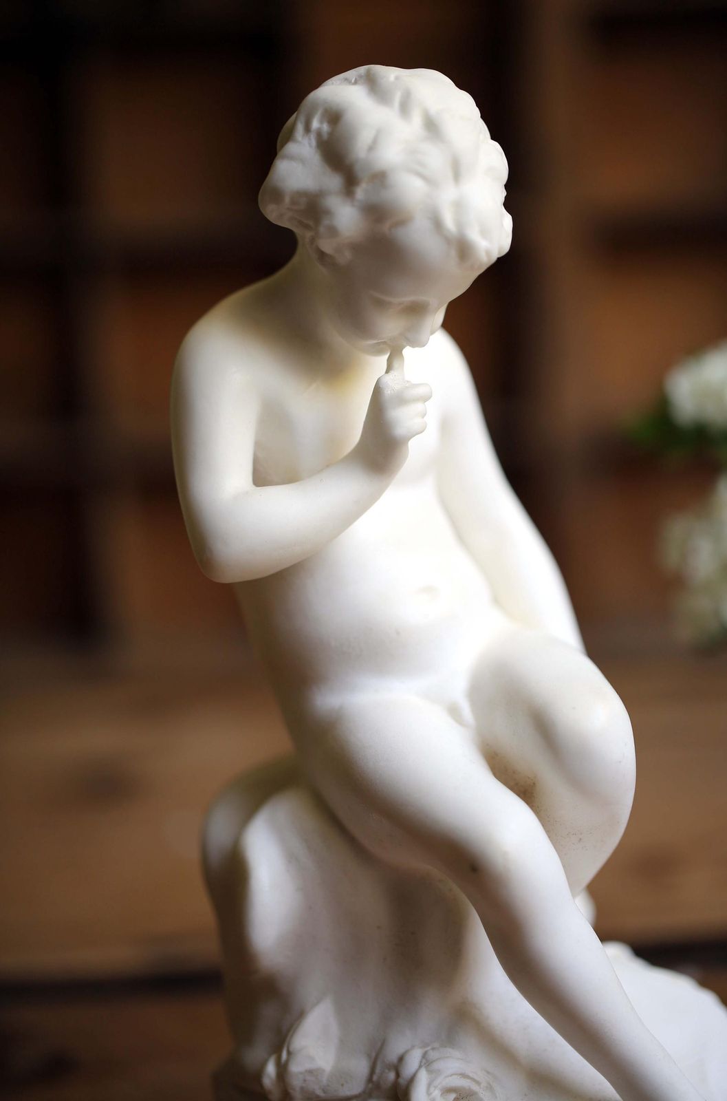 Antique Seated Cupid Eros Figurine Wax Marble Young Boy With Quiver Statue After Etienne Maurice Falconet photo buy