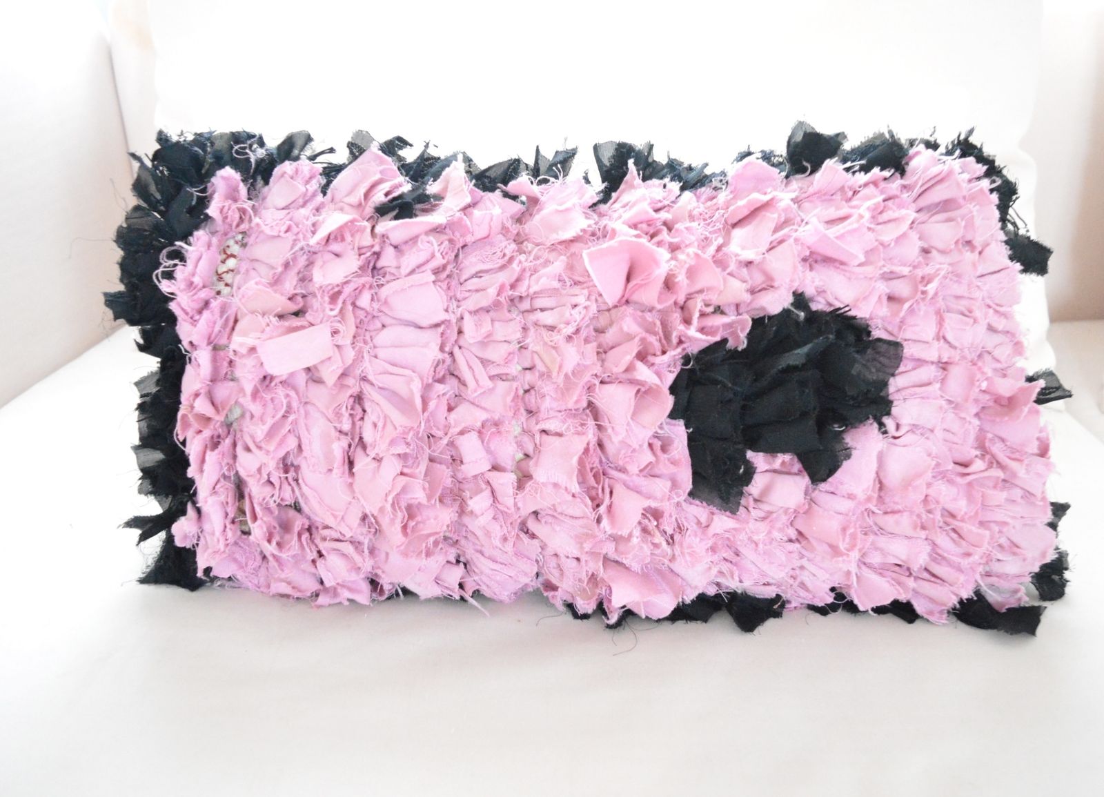 Vintage Moroccan Boucherouite Cushion Cover 25 X 35 Cm Modern Berber Geometric Colourful Pink Pillow