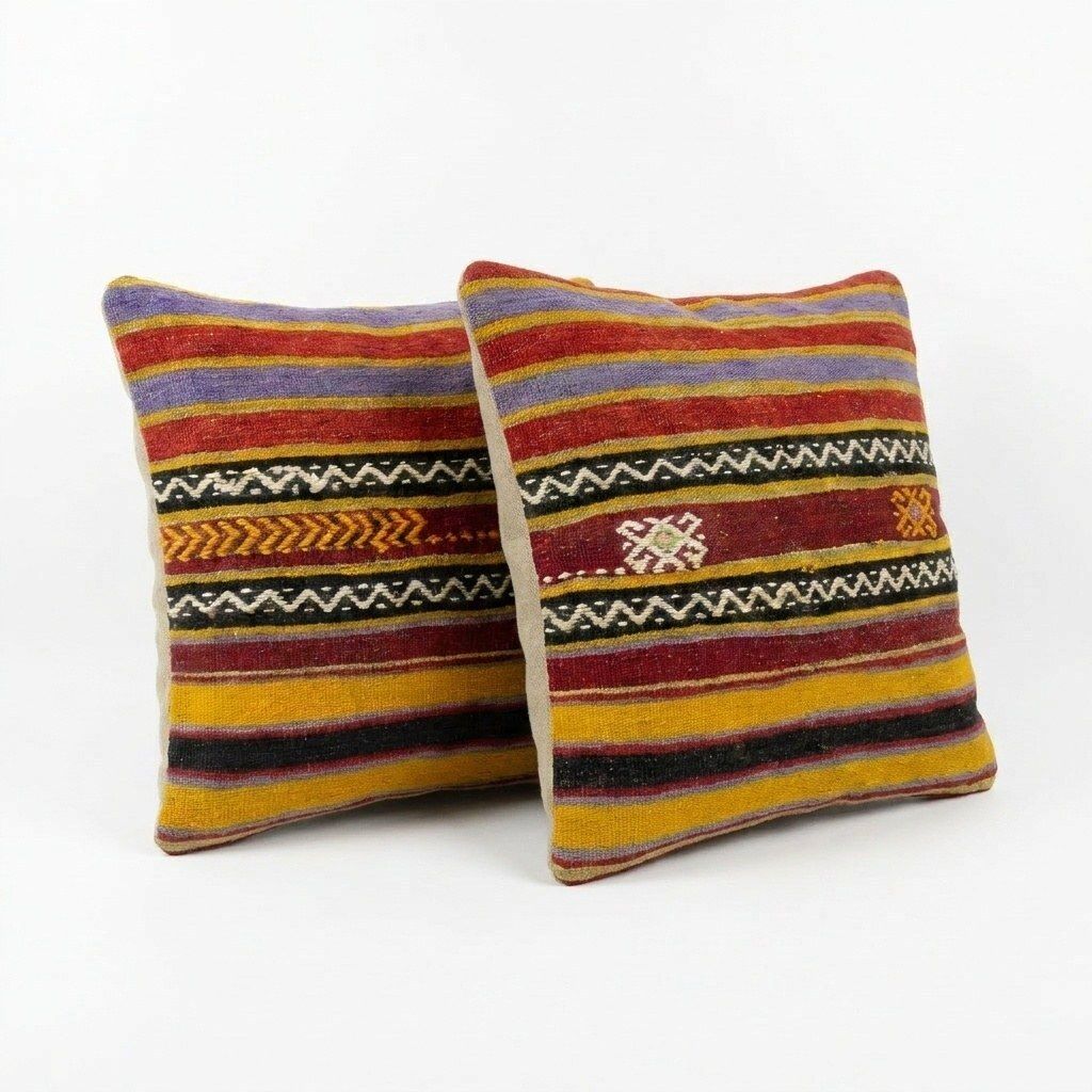 Housse de coussin kilim tissée à la main, 50 x 50 cm, lot de deux photo for sale
