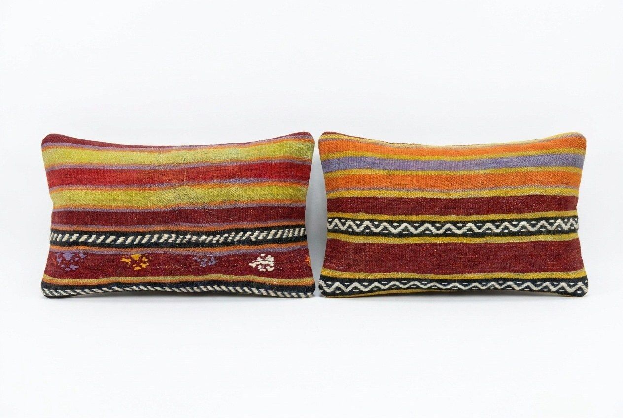Bohemian Turkish Kilim Lumbar Pillow Cover 30 X 50 Cm   Set Of Two