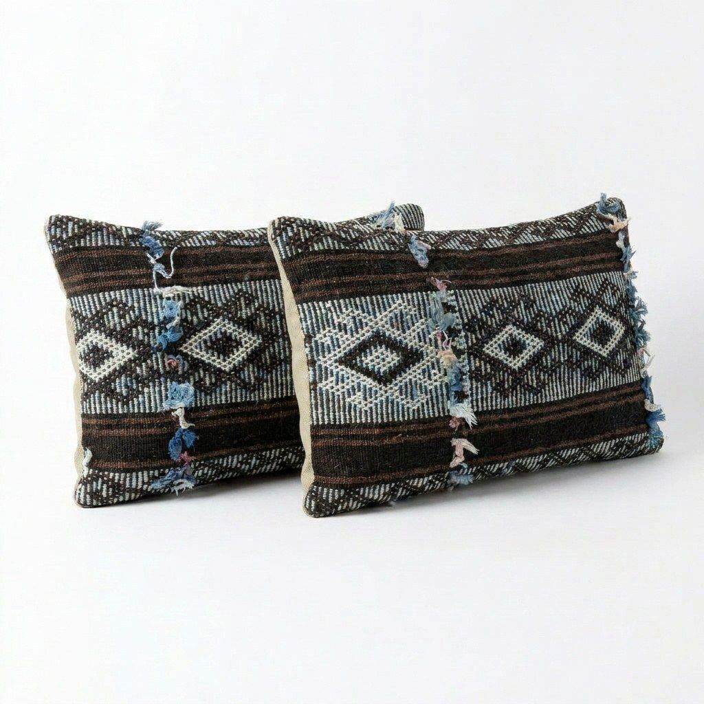 Anatolian Kilim Lumbar Pillow Cover 35 X 50 Cm & 33 X 51 Cm   Set Of Two photo for sale