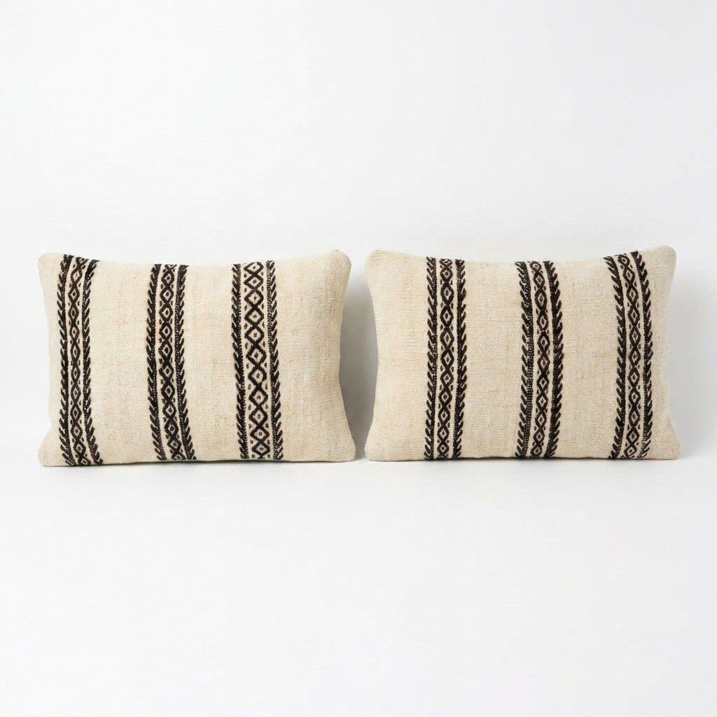 Turkish Wool Kilim Lumbar Pillow Cover 35 X 50 Cm   Set Of Two