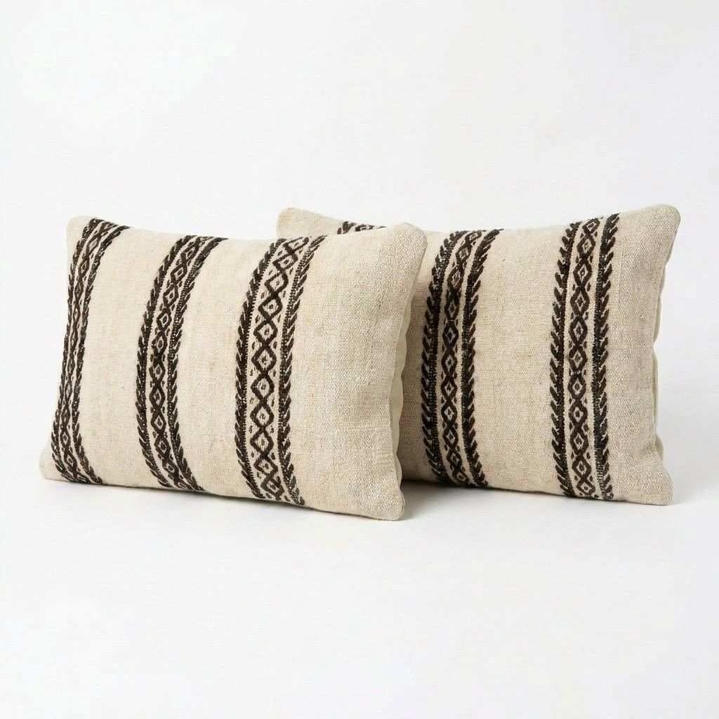 Turkish Wool Kilim Lumbar Pillow Cover 35 X 50 Cm   Set Of Two photo furniture