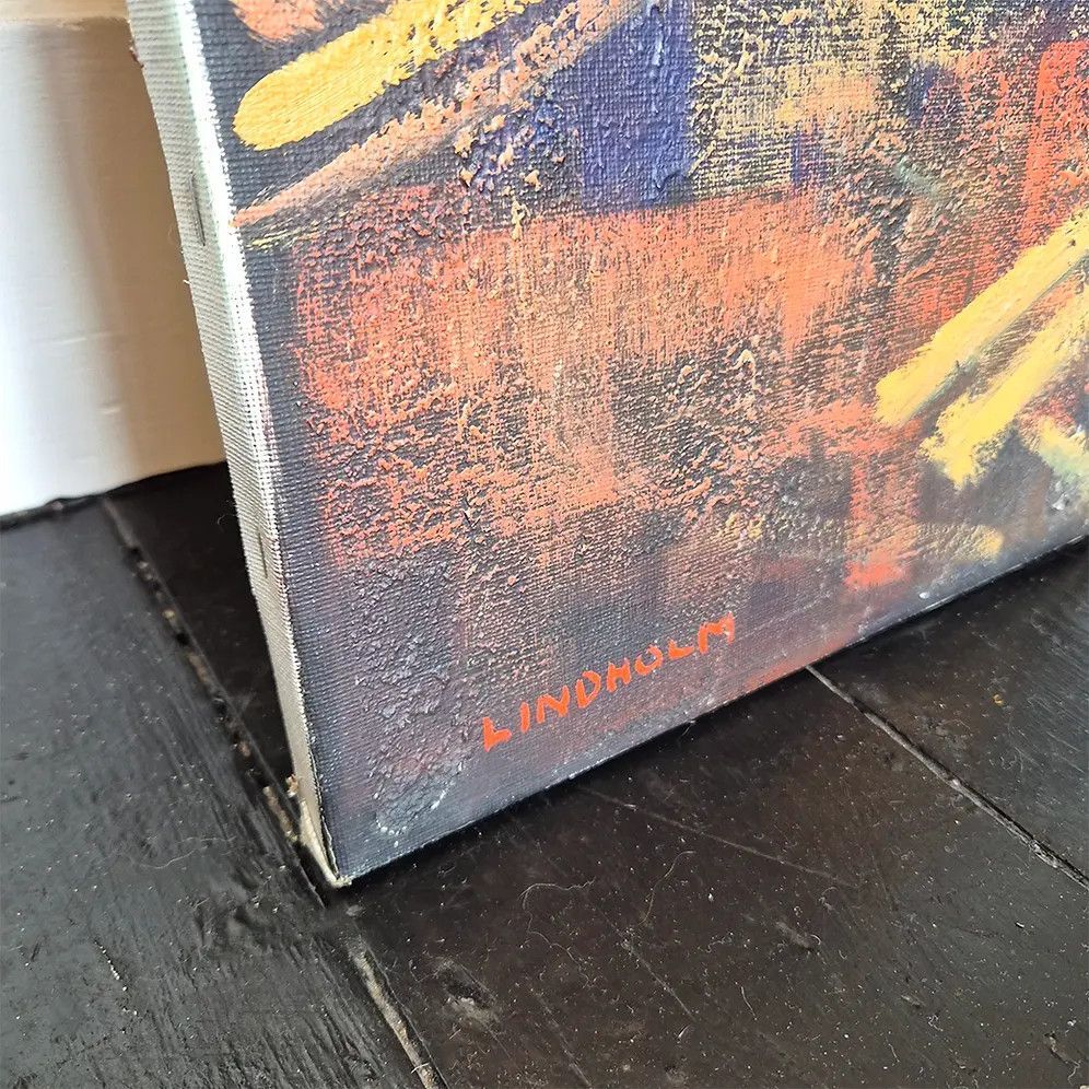 1970's Danish Mid Century Abstract Fireman Painting: Modernist Or Brutalist Style photo for sale