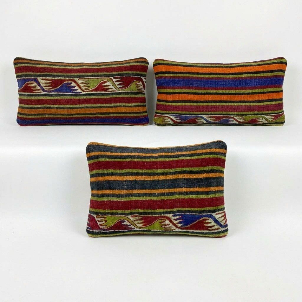 Hand Woven Kilim Lumbar Pillow Cover 29 X 59 Cm & 30 X 58 Cm & 30 X 52 Cm   Set Of Three