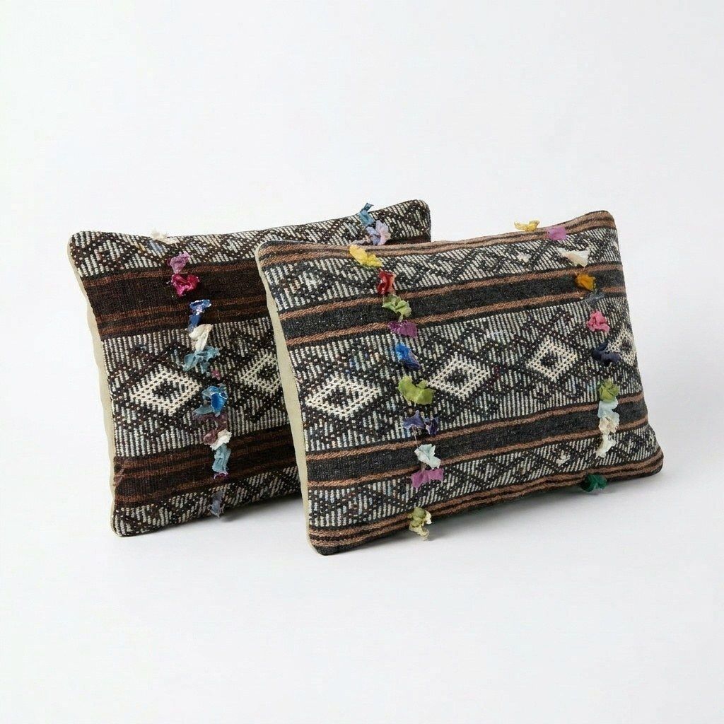 Bohemian Kilim Lumbar Pillow Cover 39 X 62 Cm & 36 X 50 Cm   Set Of Two photo for sale