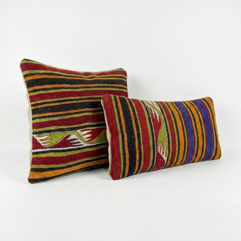 Vintage Anatolian Kilim Lumbar Pillow Cover 20 X 50 Cm & 40 X 43 Cm   Set Of Two photo furniture