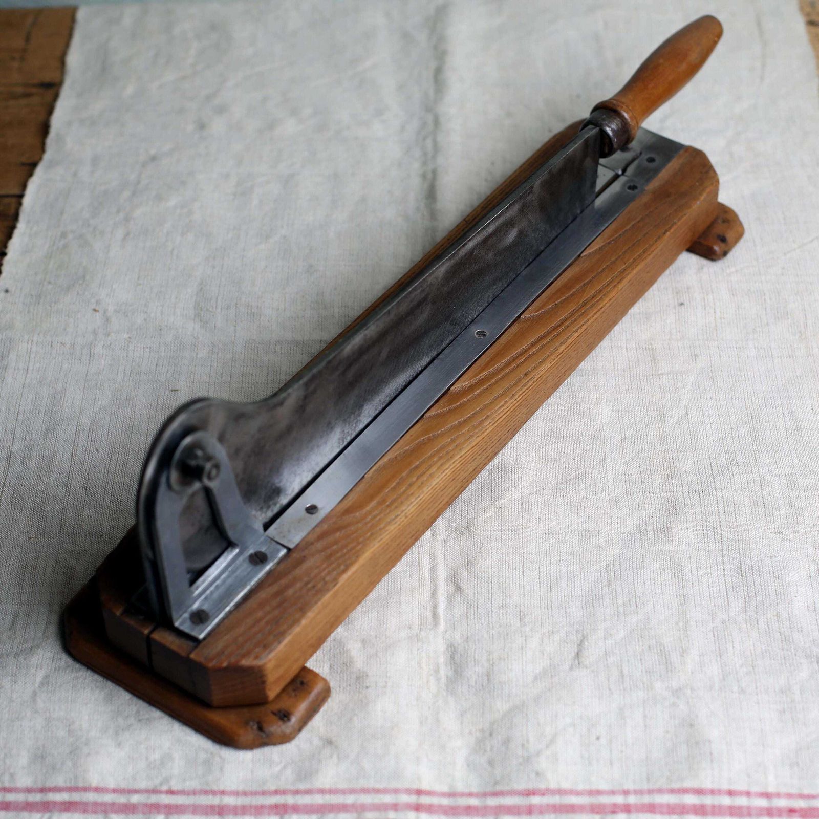 Antique French Wooden Bread/Cutting Board Large Hinged Bread Knife Guillotine Professional Restaurant Boulangerie photo for sale