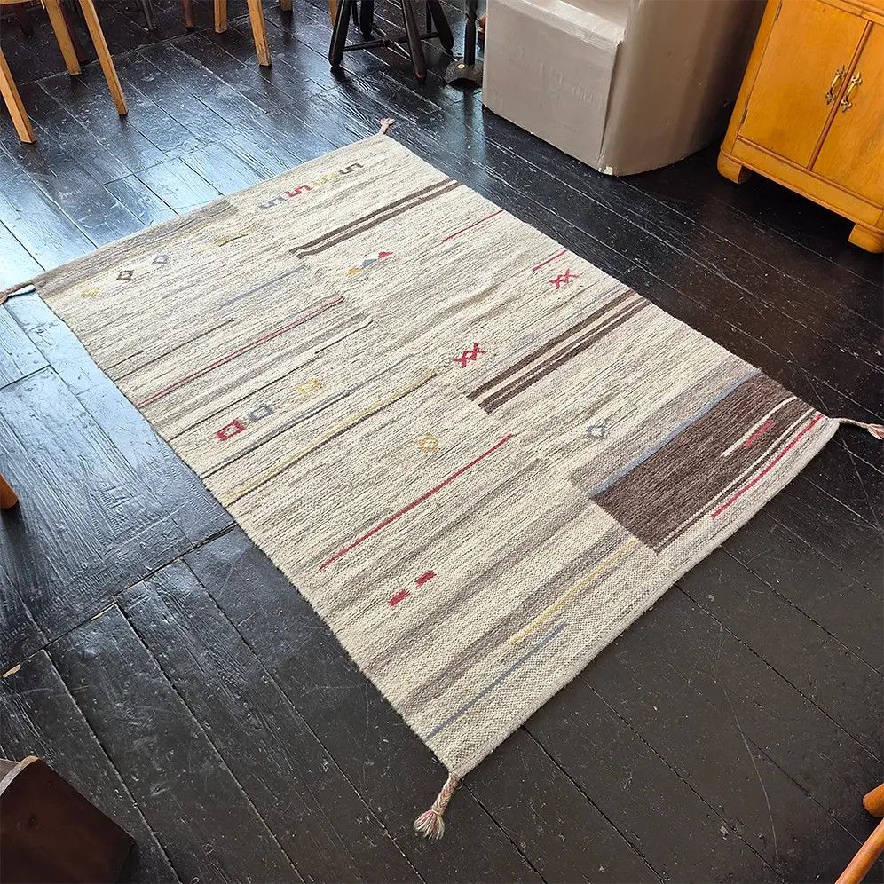 Vintage Gabbeh Style Wool Floor Rug: Mid Century Brutalist Style photo for sale