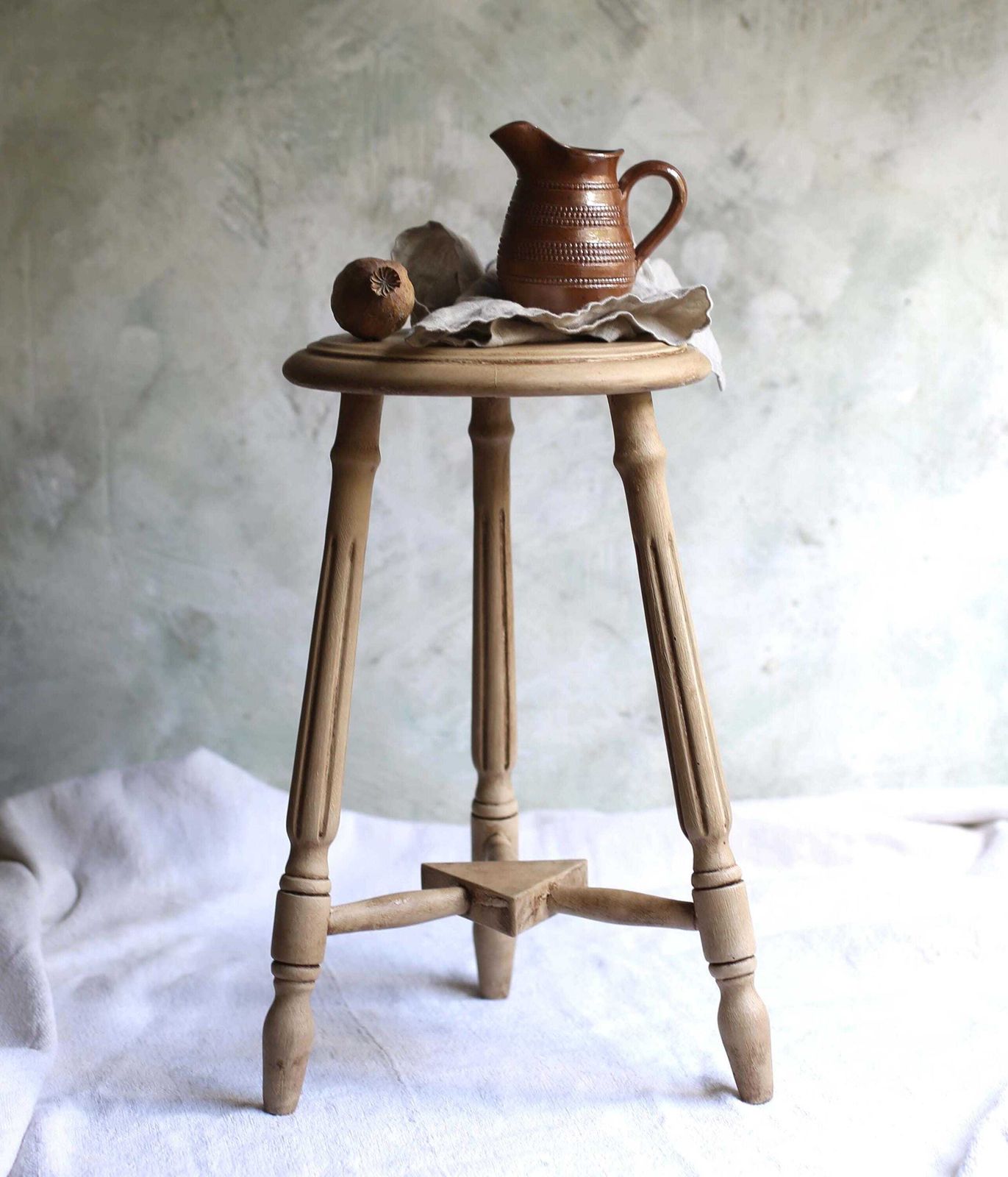 Antique Stool Painted Wooden Arts And Crafts Seat photo vintage