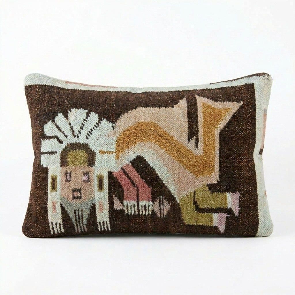 Housse de coussin lombaire kilim turc en laine, 35 x 49 cm