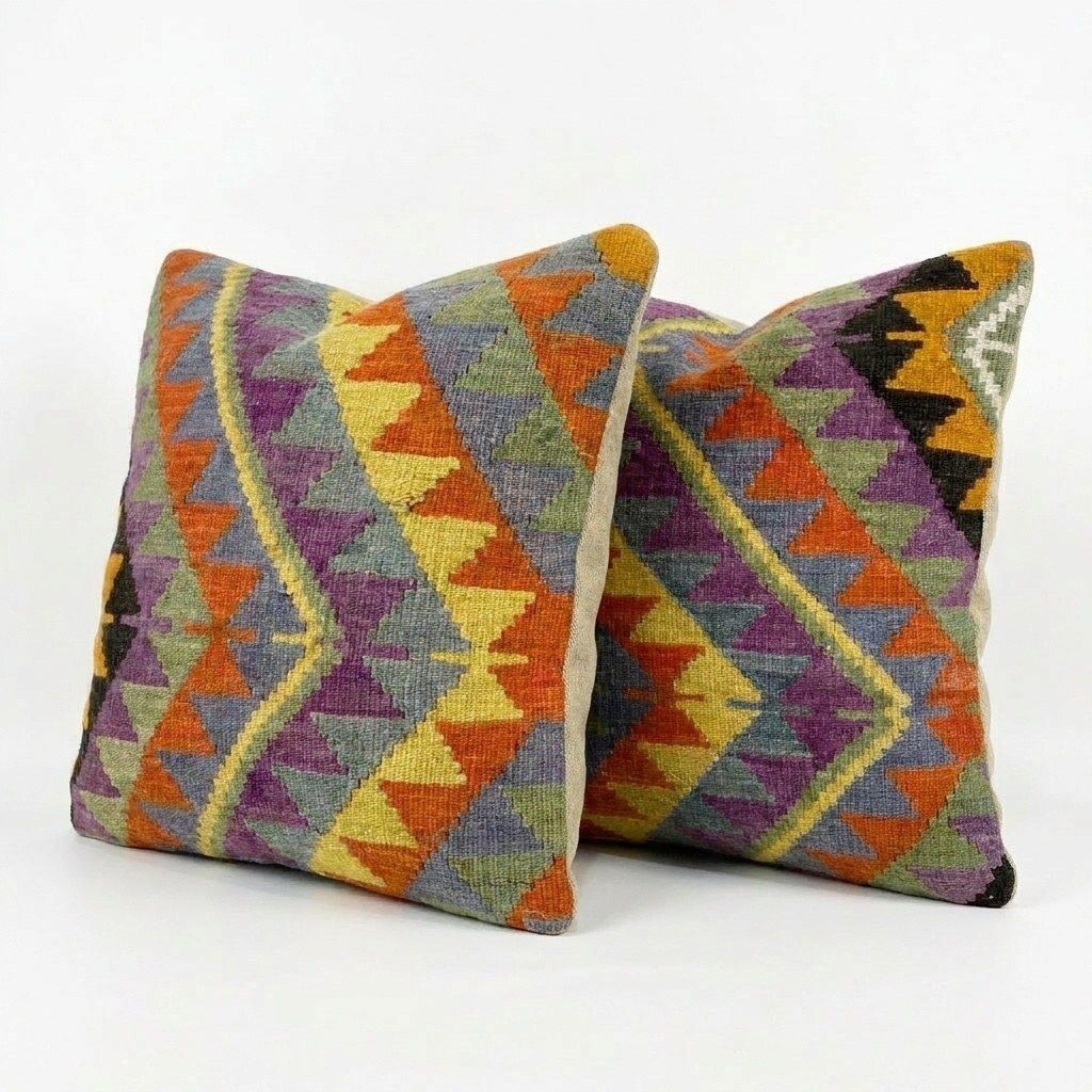Boheemse Turkse kilim kussenhoes 60 x 60 cm, set van twee photo furniture
