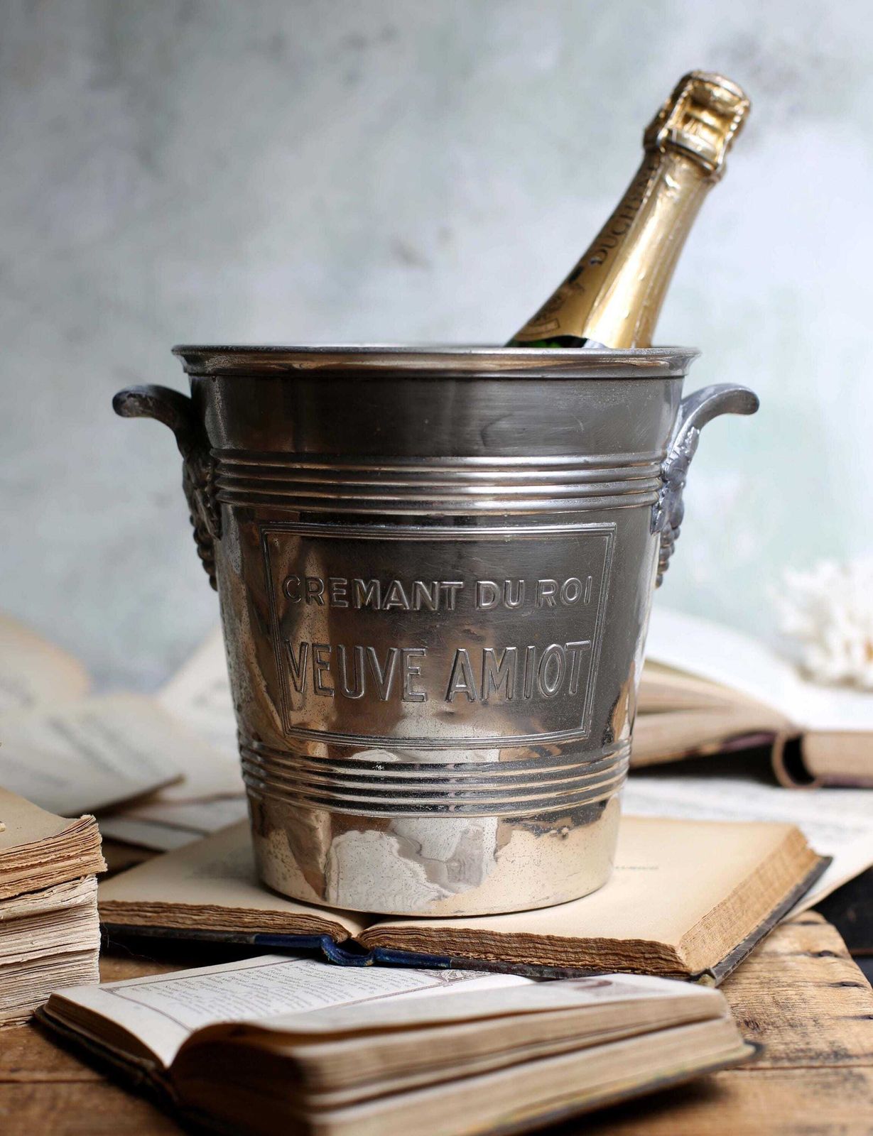 Antique Silver Plate Champagne Bucket Veuve Amiot Ice Wine Cooler Cremant Du Roi photo vinterior