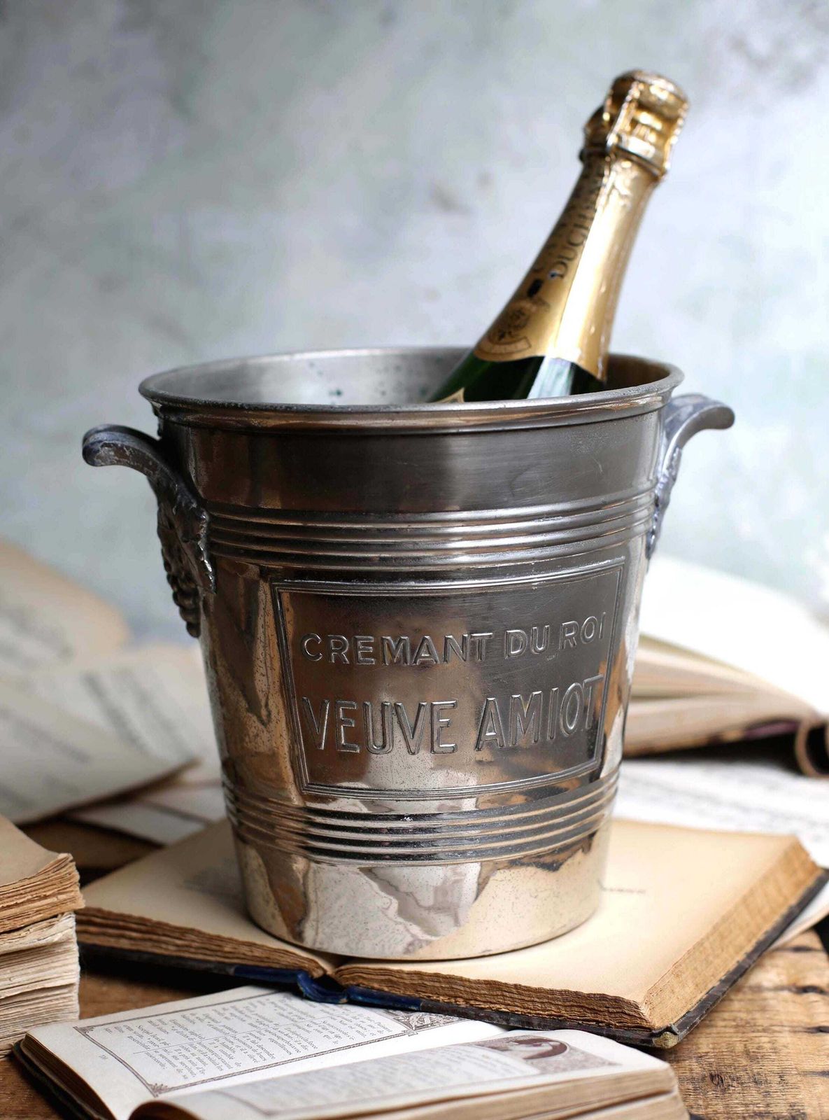Antique Silver Plate Champagne Bucket Veuve Amiot Ice Wine Cooler Cremant Du Roi photo vintage